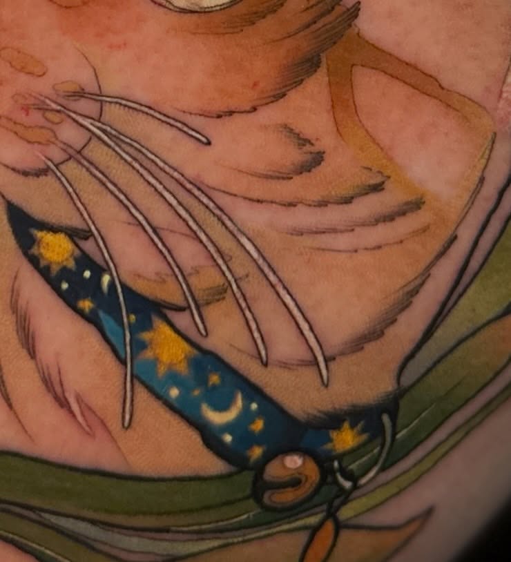 Astronaut with stars illustrative tattoo on the chest by Mattison Fire 🔥Tallahassee Tattoo Artist