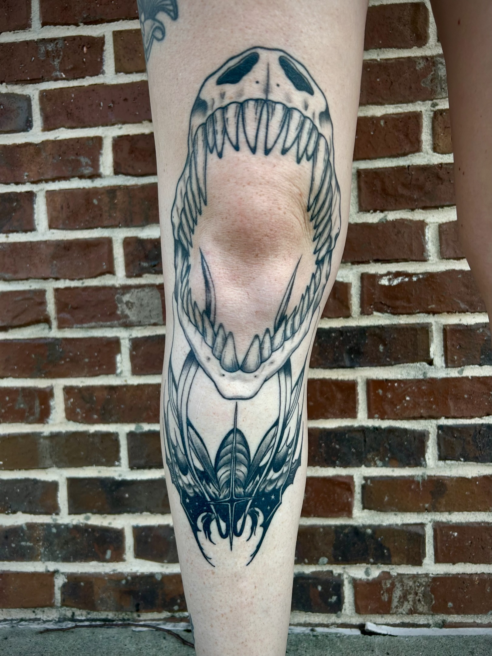 Jaws black and grey tattoo on the forearm by @mexcellent_tattoos