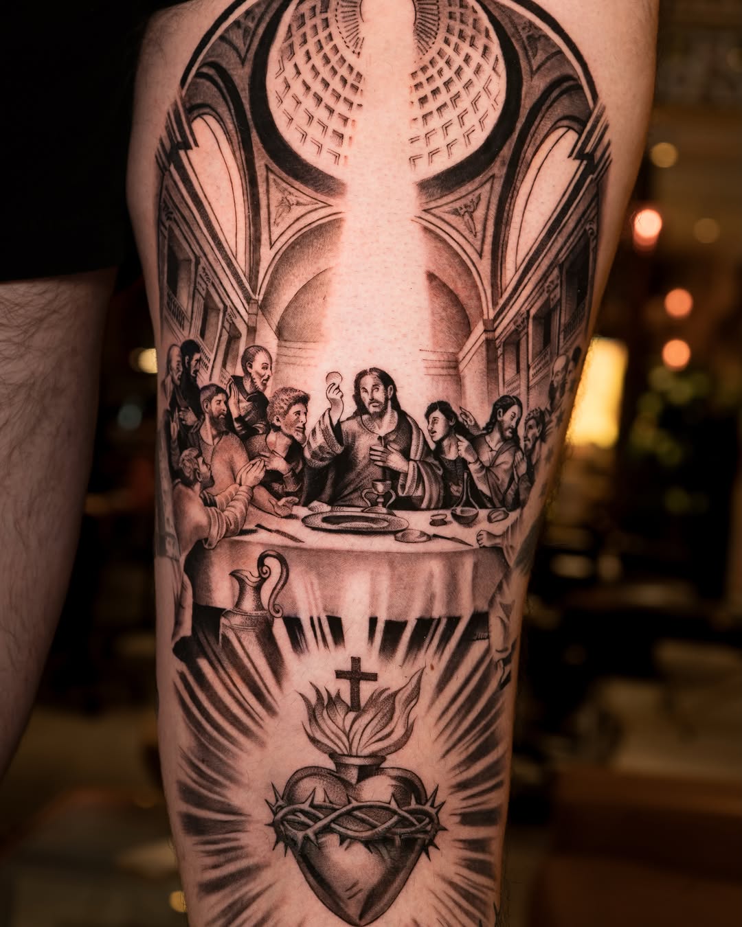Last supper realism tattoo on the forearm by Mateo
