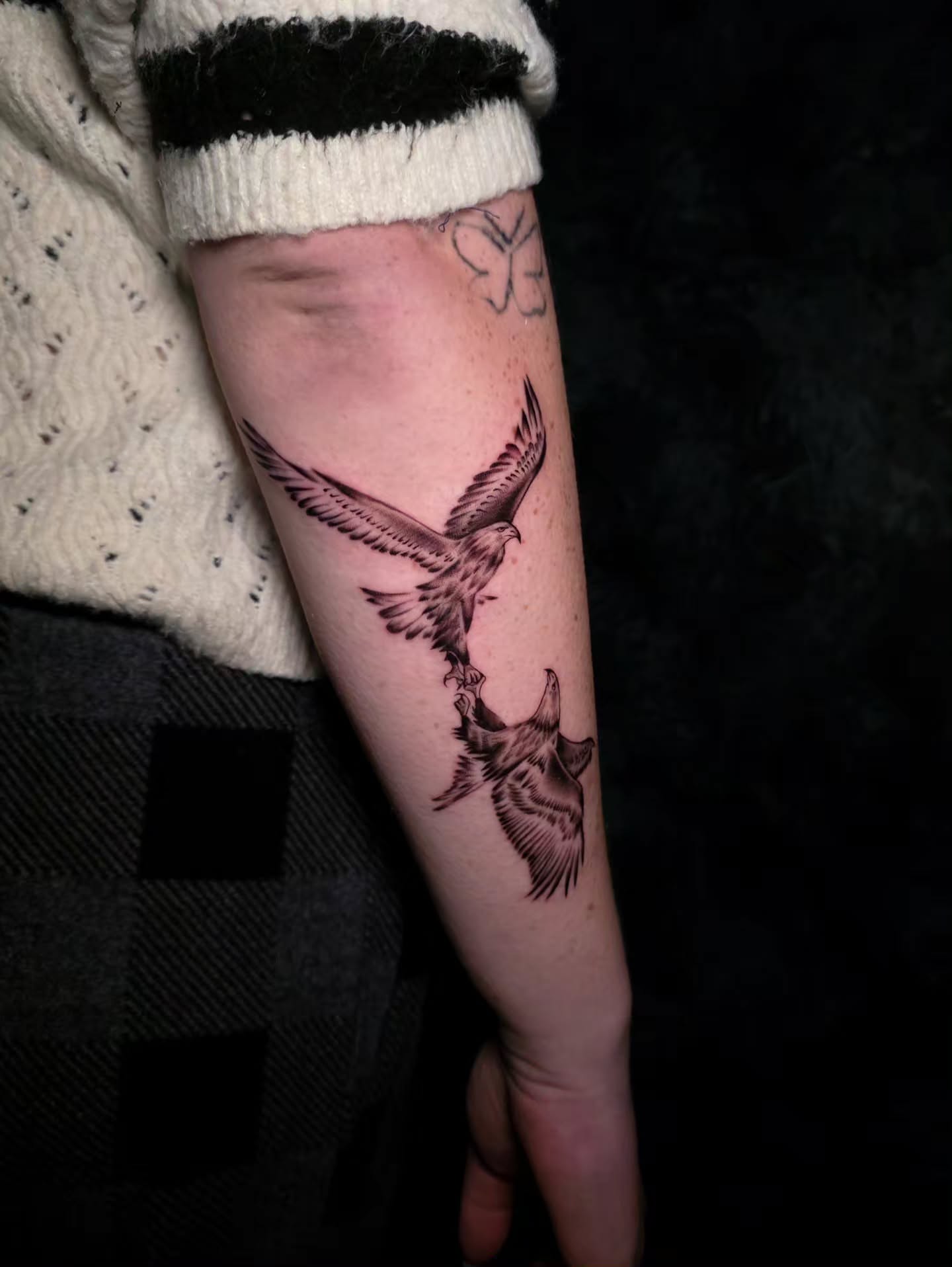 Eagle and bull realism tattoo on the forearm by Ashley Johnson, Knoxville, Tennessee