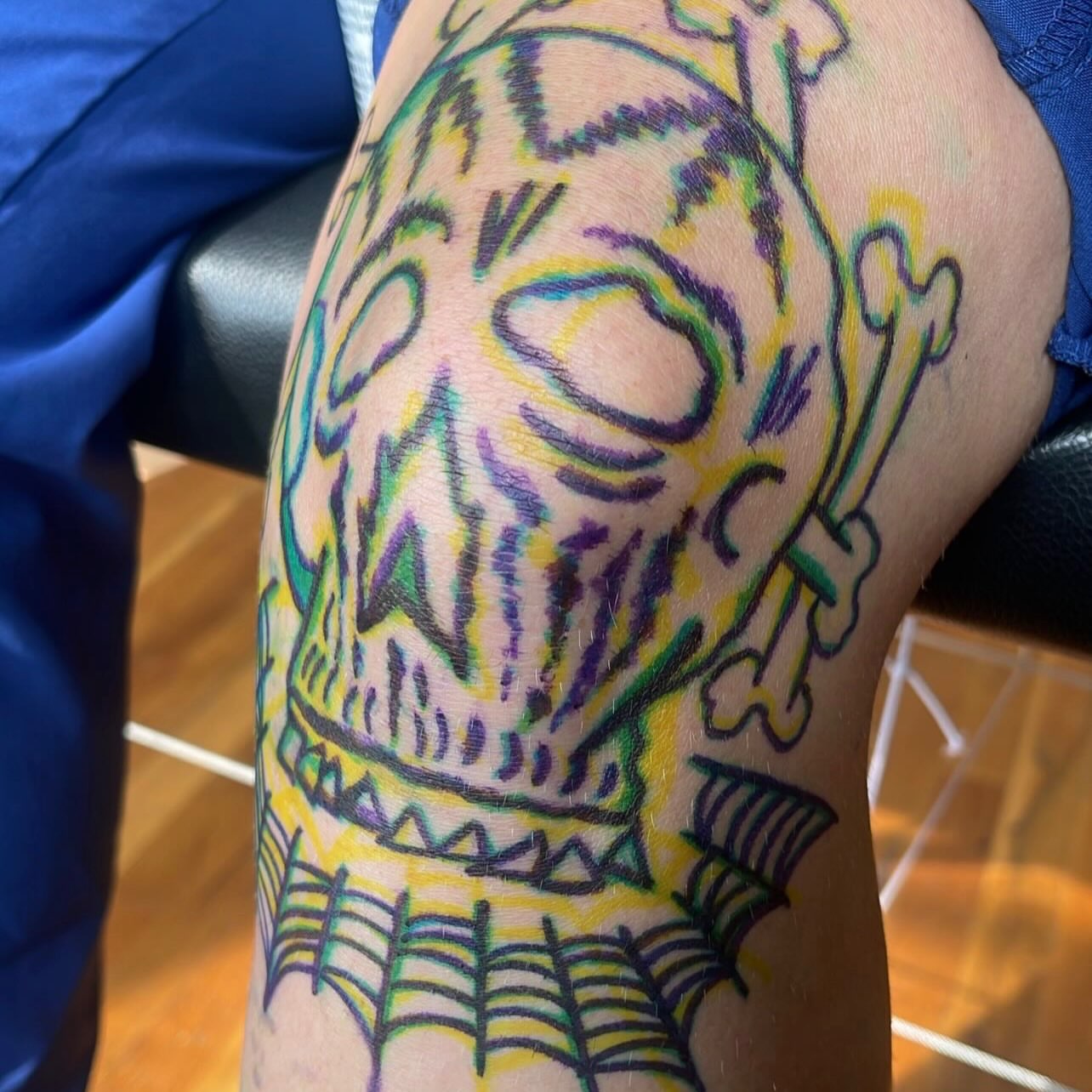 Skull American traditional tattoo on the forearm by Devyn Hightower