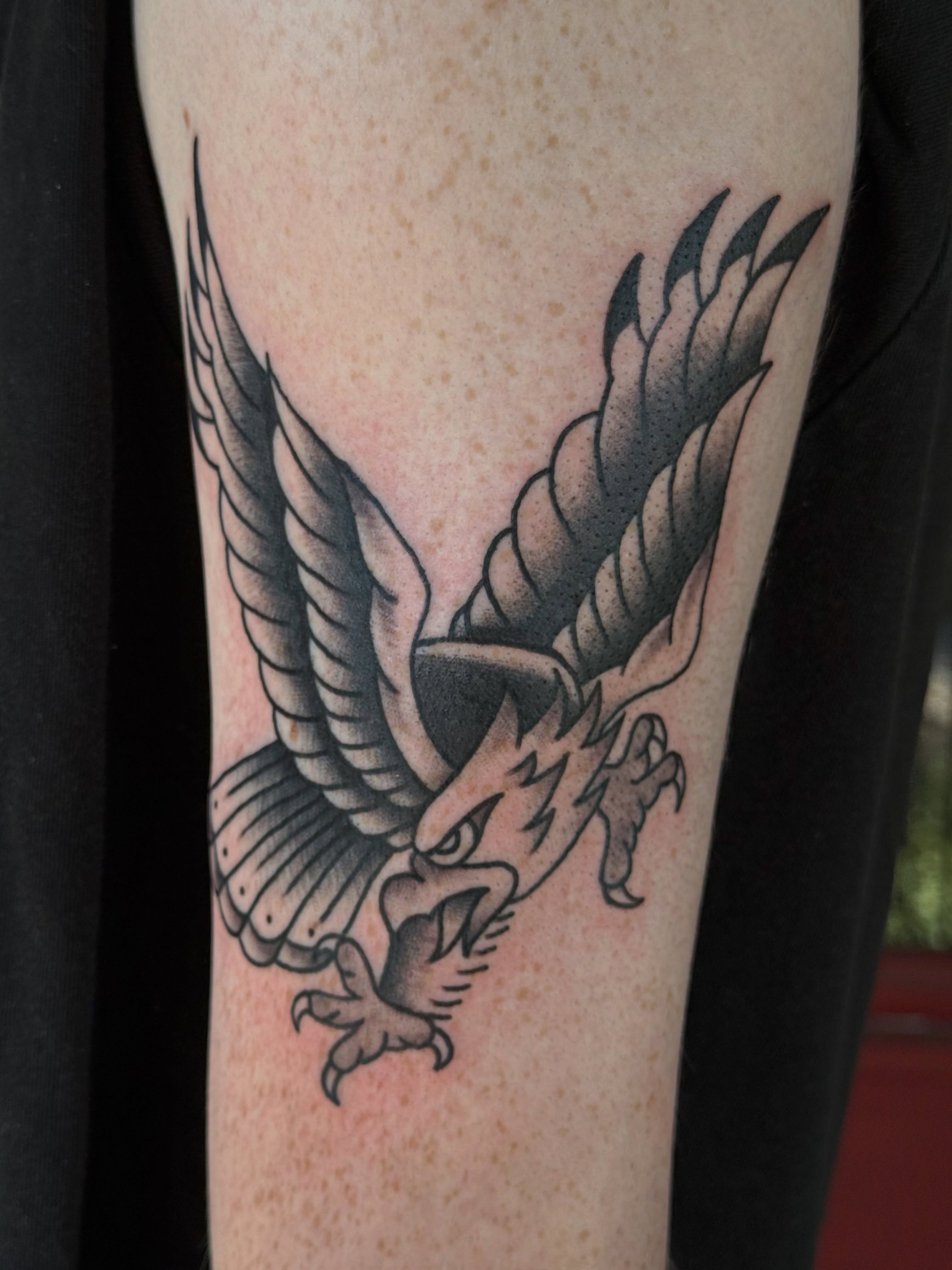 Eagle American traditional tattoo on the forearm by Kaysen