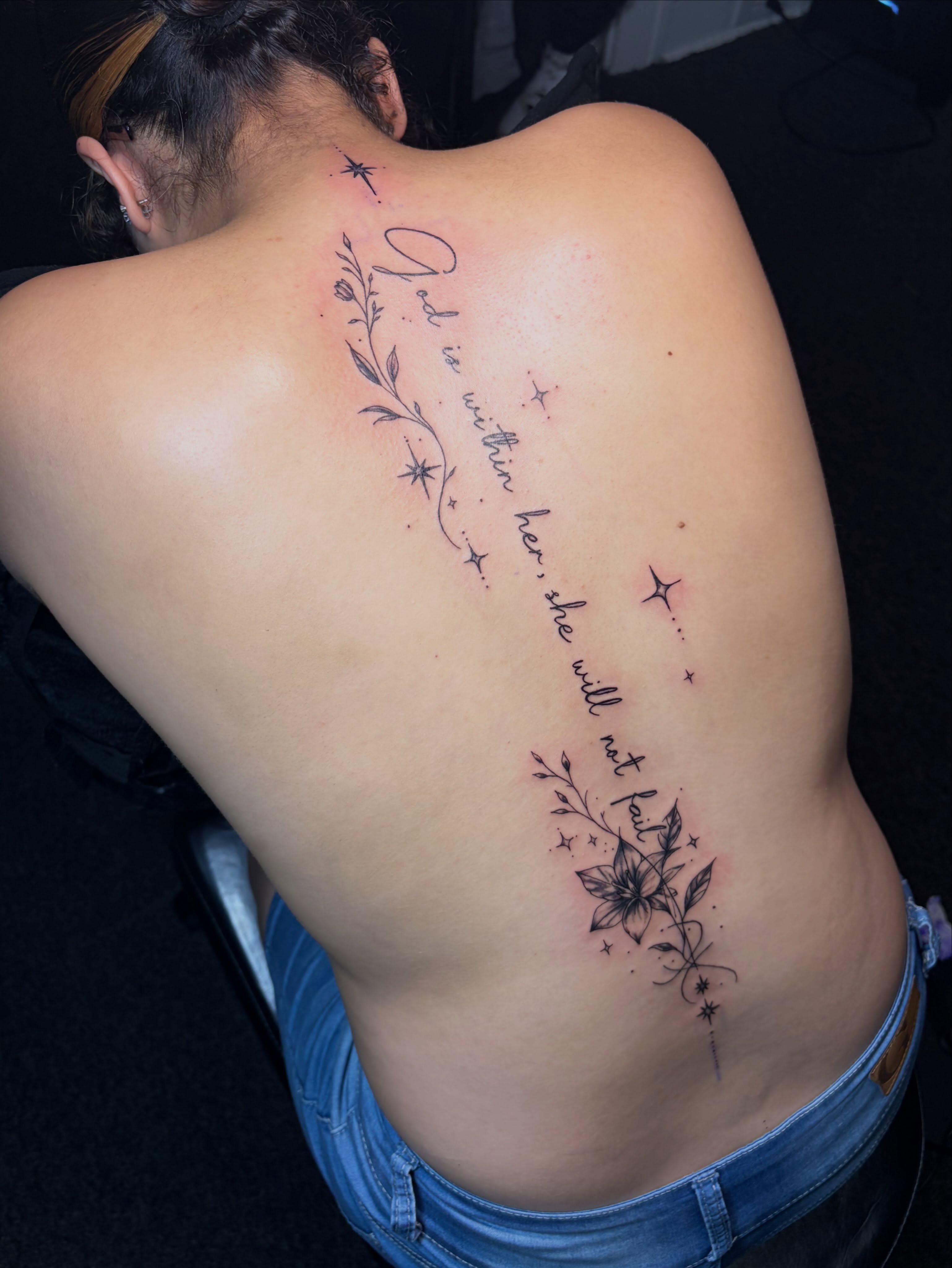 Script lettering lettering script tattoo on the back by 216 Tattoos 🥰