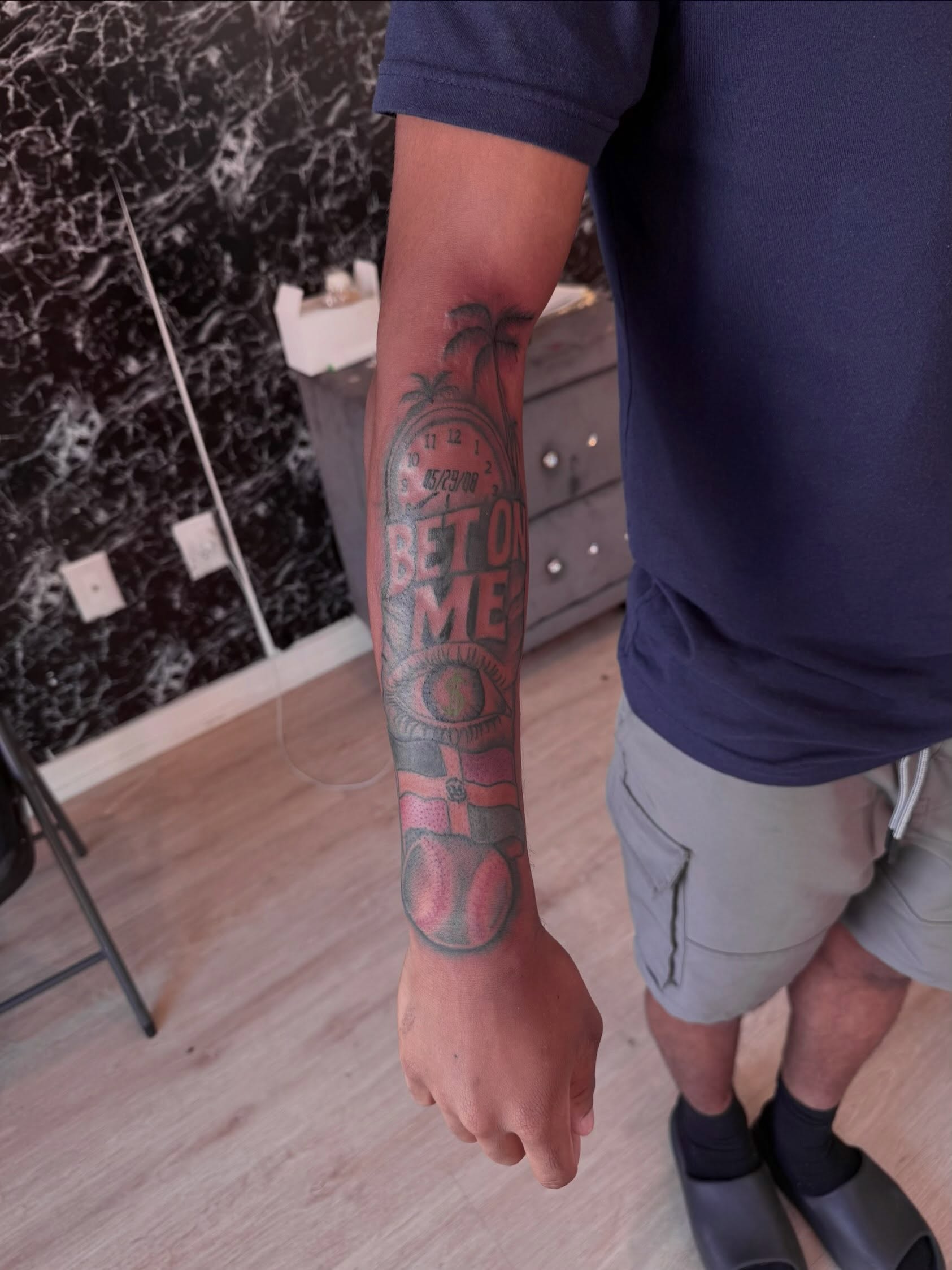 Eye and clock American traditional tattoo on the forearm by inkedbylii, Philadelphia, Pennsylvania