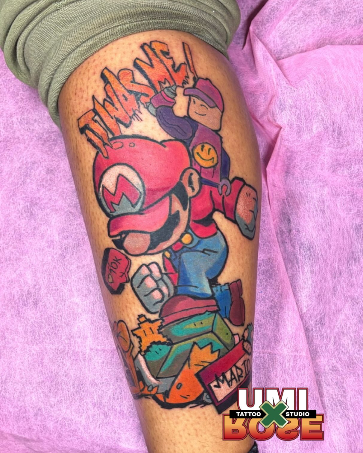 Mario and friends new school tattoo on the thigh by UMI πΈ