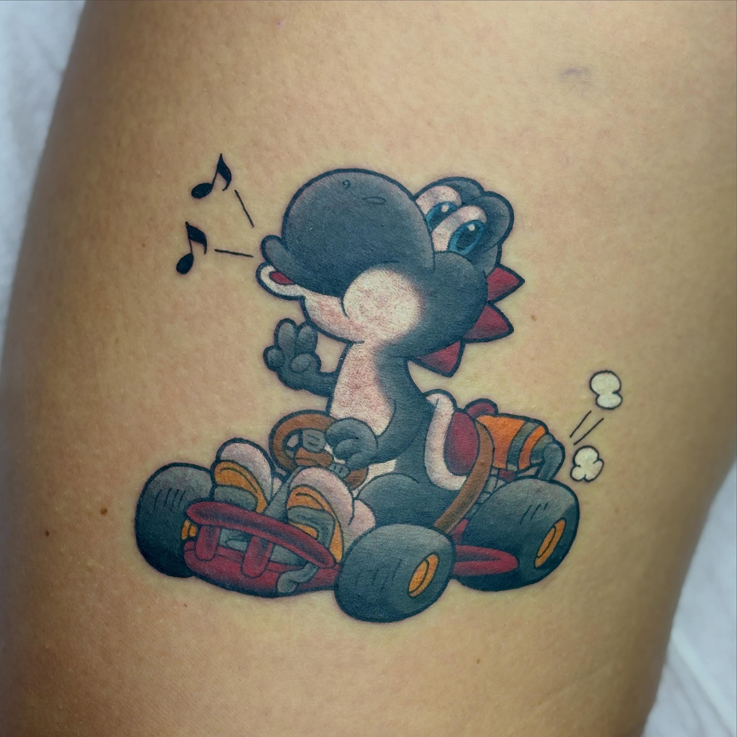 Yoshi in go-kart new school tattoo on the thigh by ♥ Brynn Allyn ♥