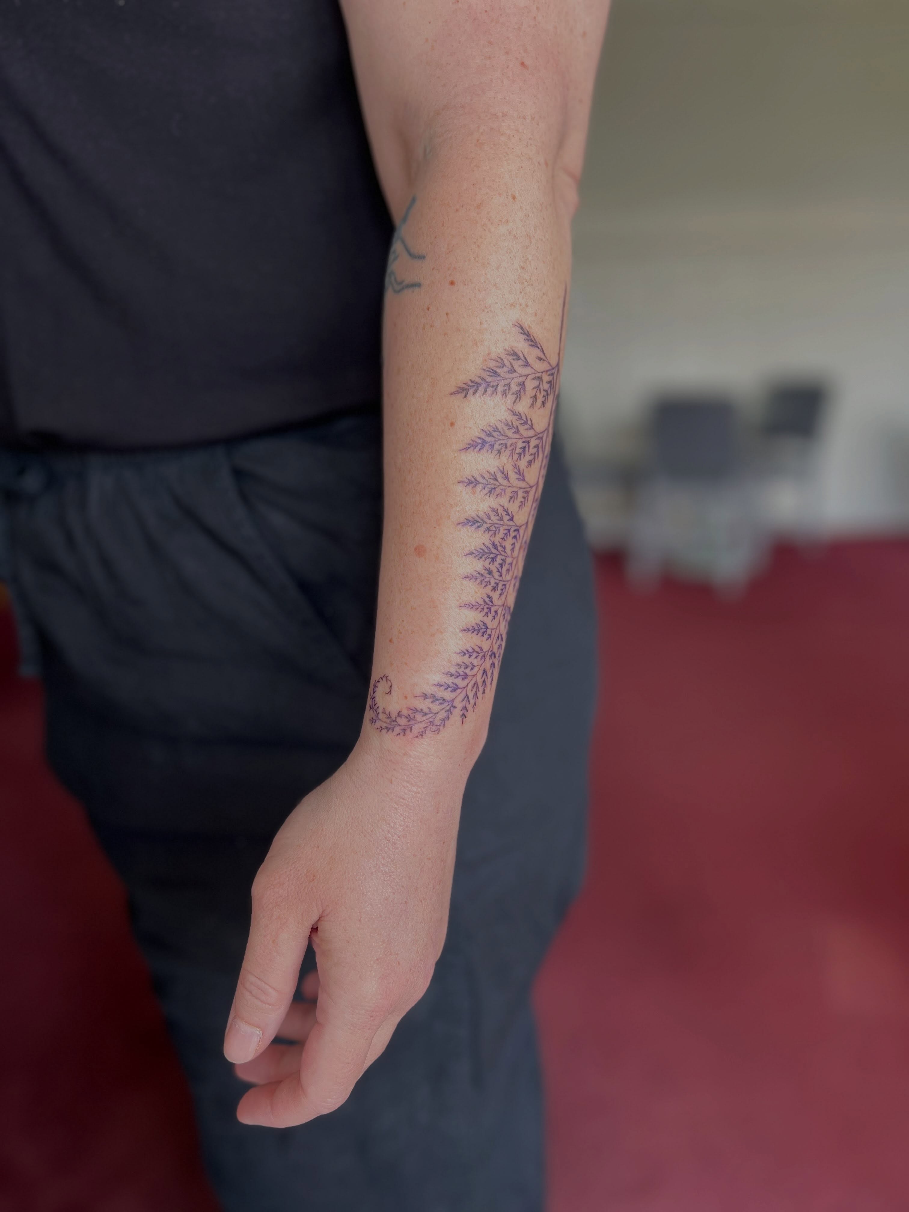 Fern fine line tattoo on the forearm by Jordi WA Tacoma Tattooer