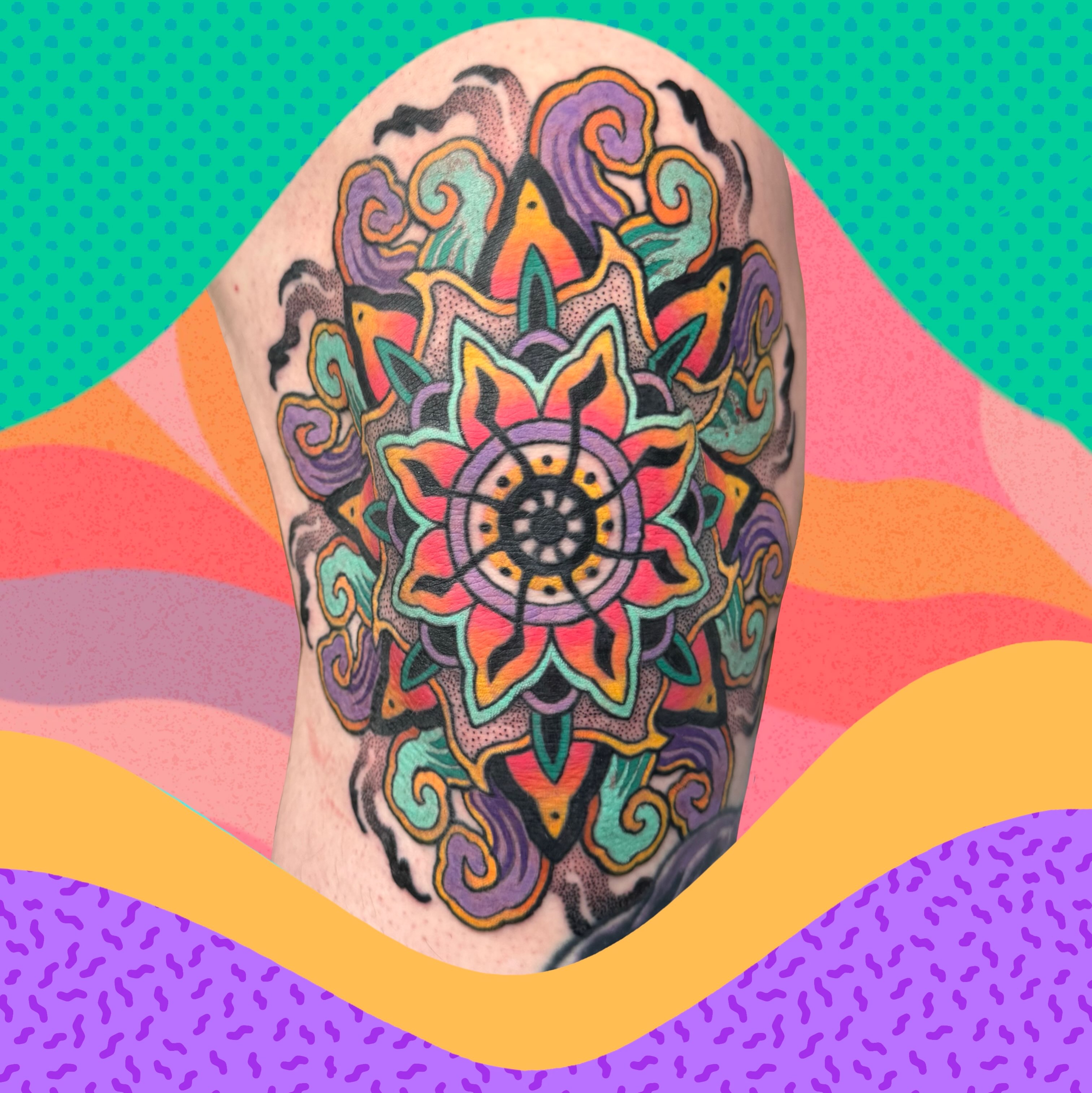 Mandala dotwork tattoo on the forearm by π. ππππ, San Francisco, California