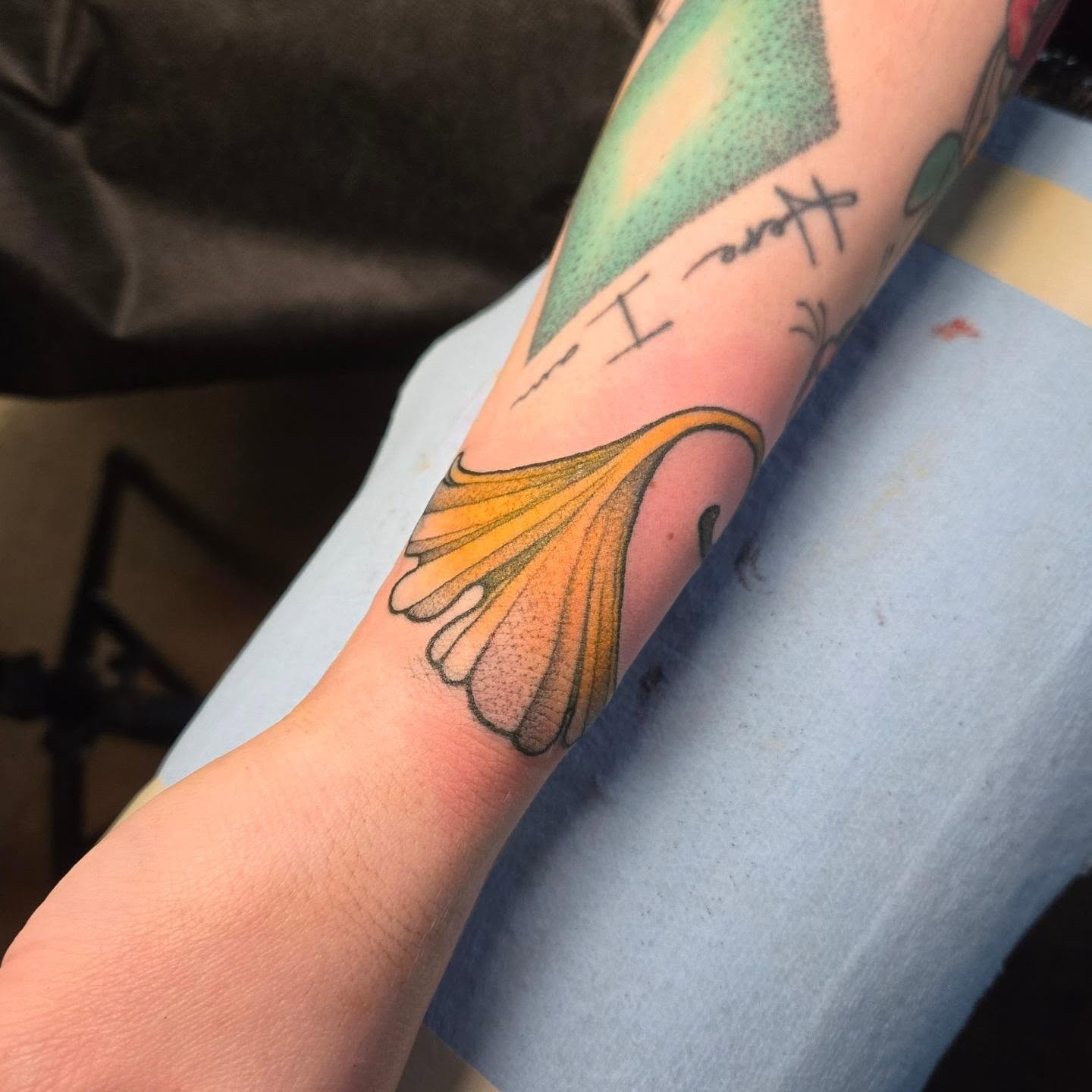 Gingko leaf dotwork tattoo on the forearm by ◇  Kristyn Kay  ◇ Tattoo Warlock, Des Moines, Iowa