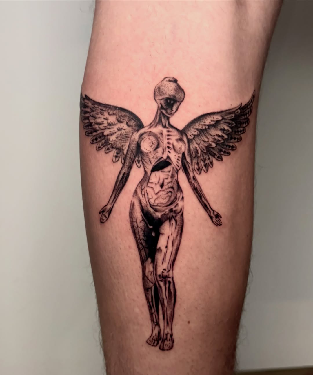 Anatomical figure with wings realism tattoo on the forearm by ˖.𖥔 ݁˖anna hoffman˖ ⊹ ࣪ ˖, Salt Lake City, Utah