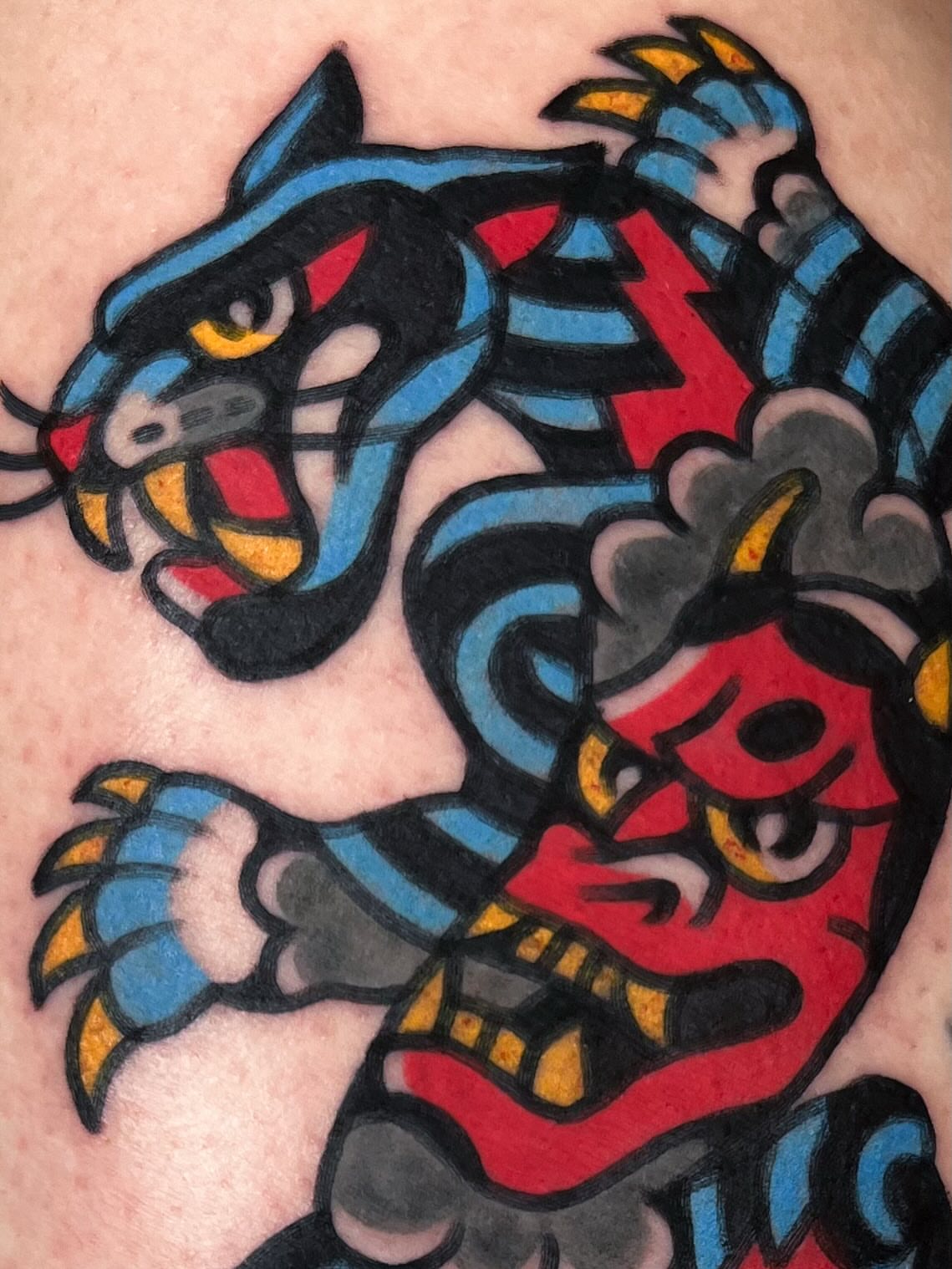 Tiger and demon American traditional tattoo by Oldschool Tattooer Takii 타키