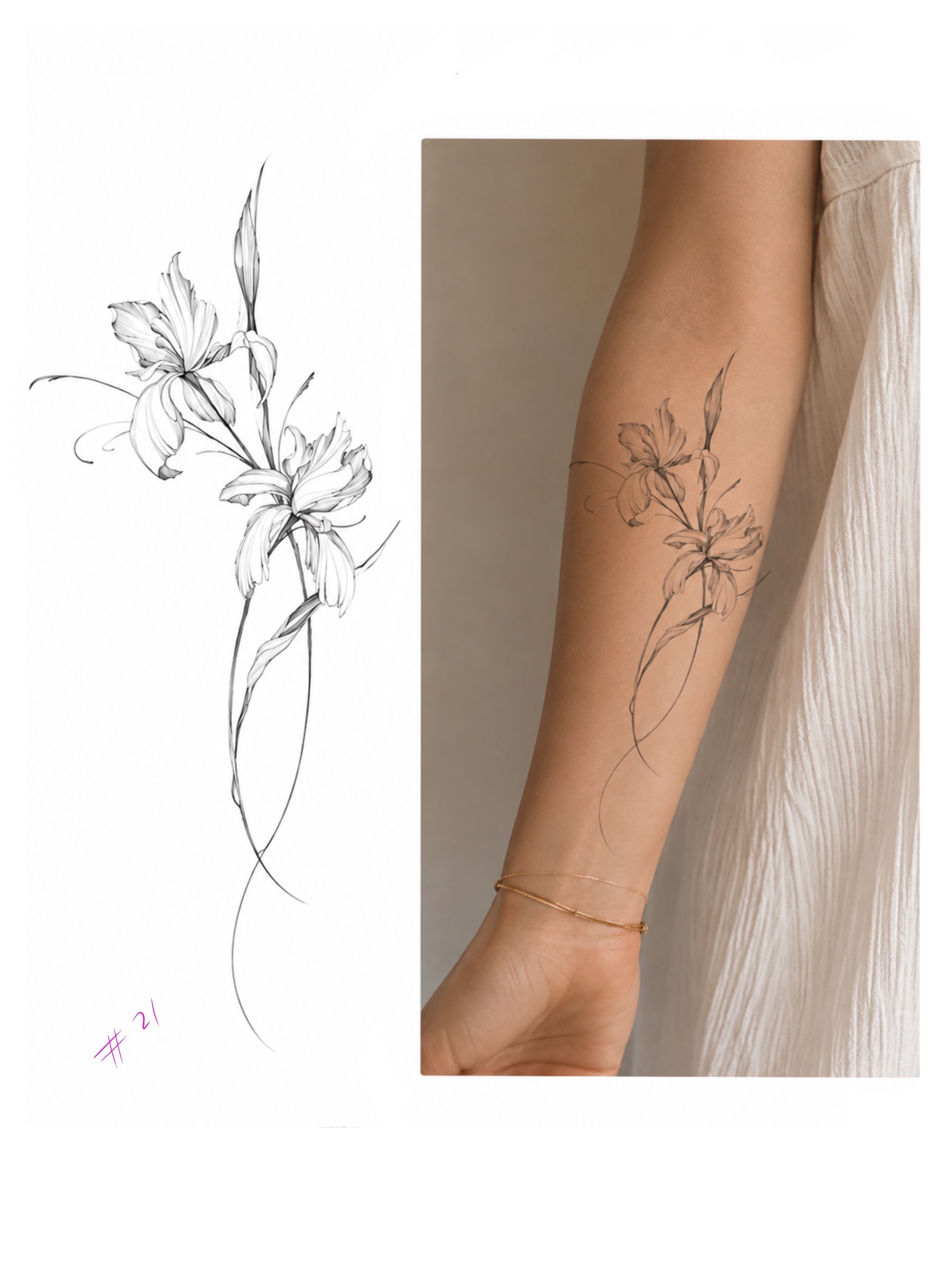 Lily fine line tattoo on the forearm by Tattoo Artist & Piercer ▪️alona Zamsh