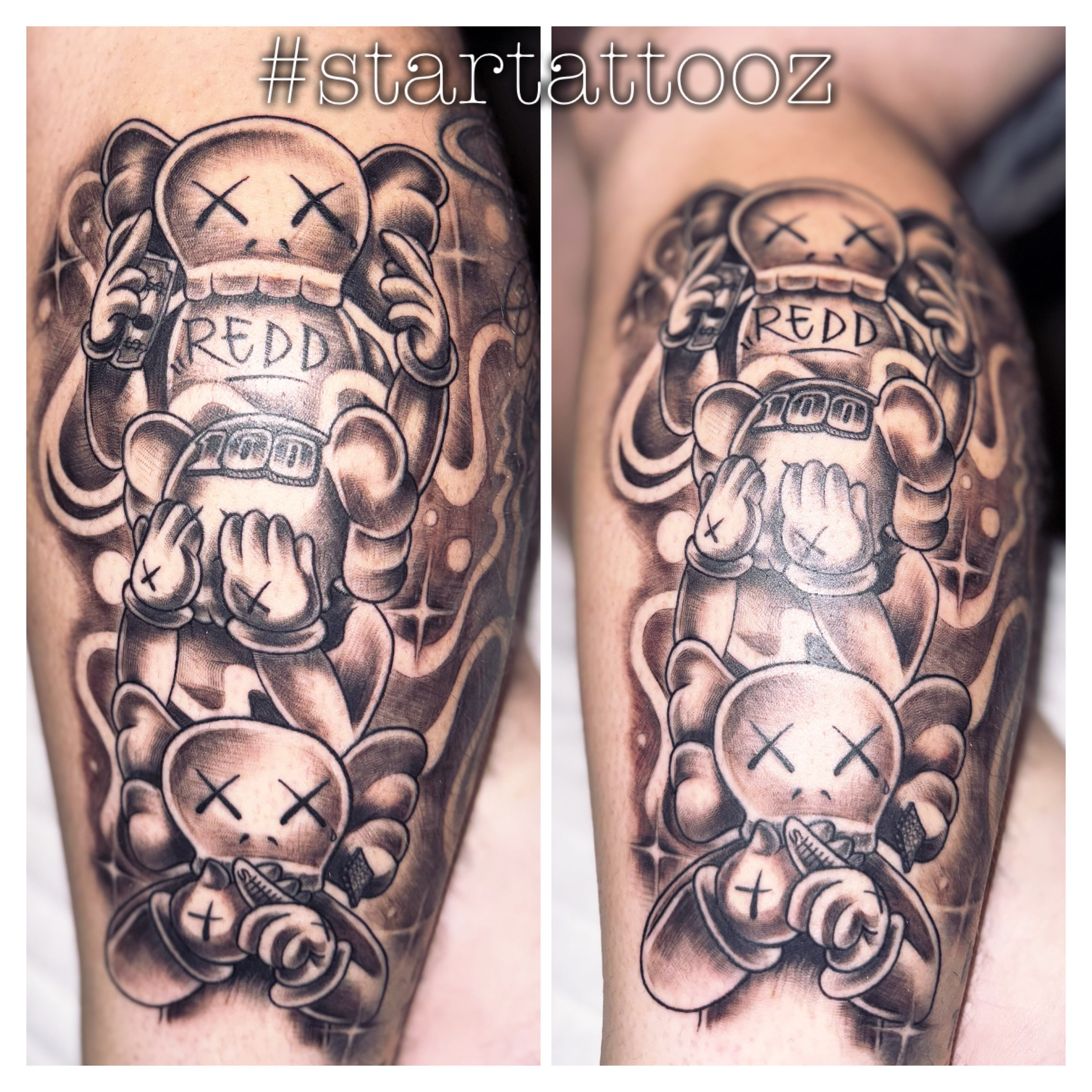 Kaws figures black and grey tattoo on the forearm by StarTattooz - the one & only