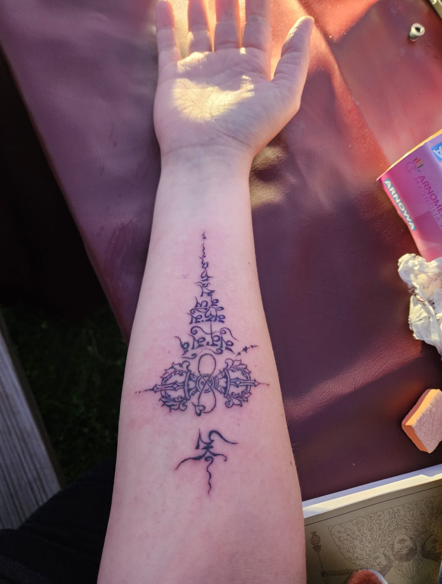 Geometric symbol geometric tattoo on the forearm by Lama *Tashi *Norbu, Emmen, Drenthe