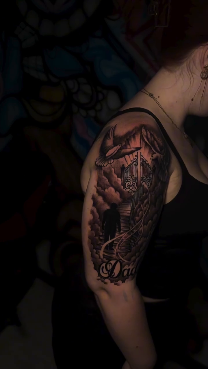 Victorian house and landscape realism tattoo by Dope