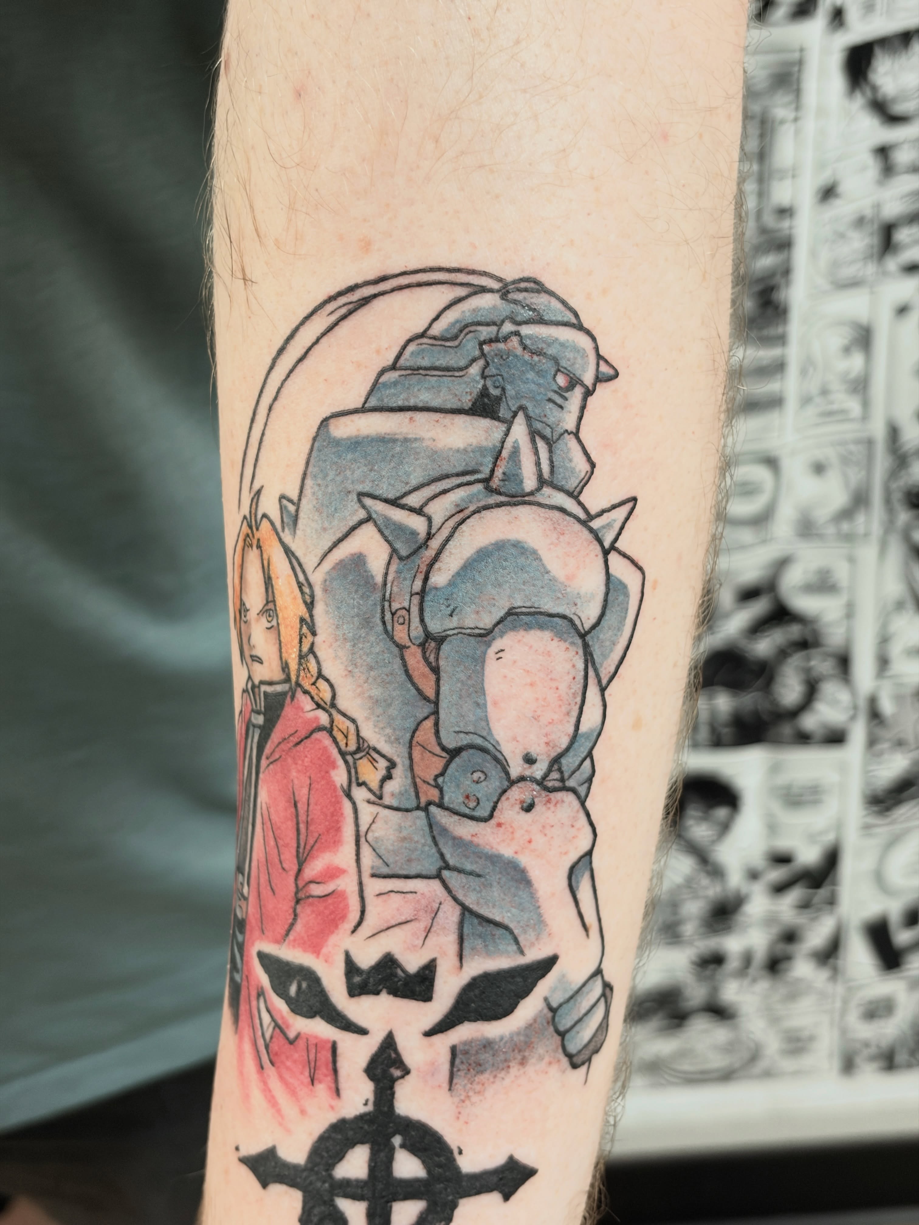 Fullmetal alchemist characters anime tattoo on the forearm by Chris, Cleveland, Ohio