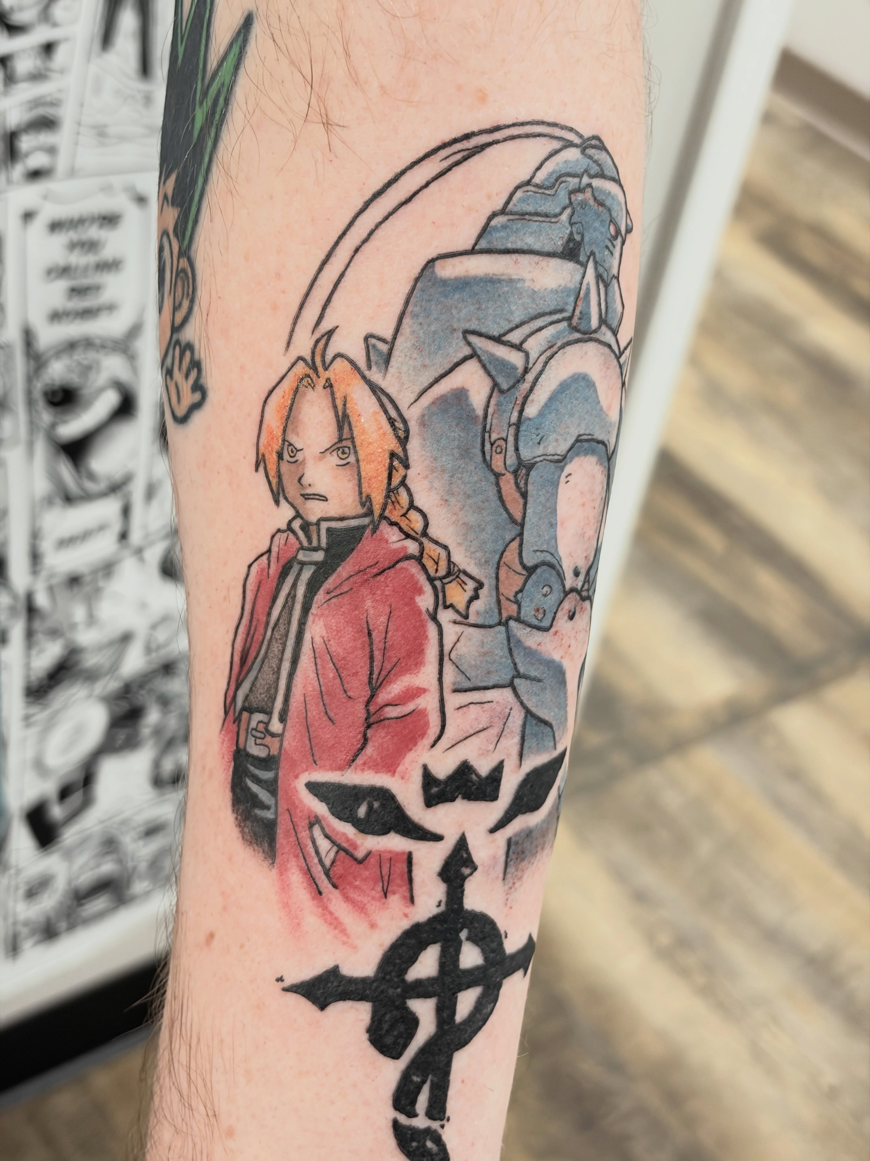 Fullmetal alchemist anime tattoo on the forearm by Chris, Cleveland, Ohio