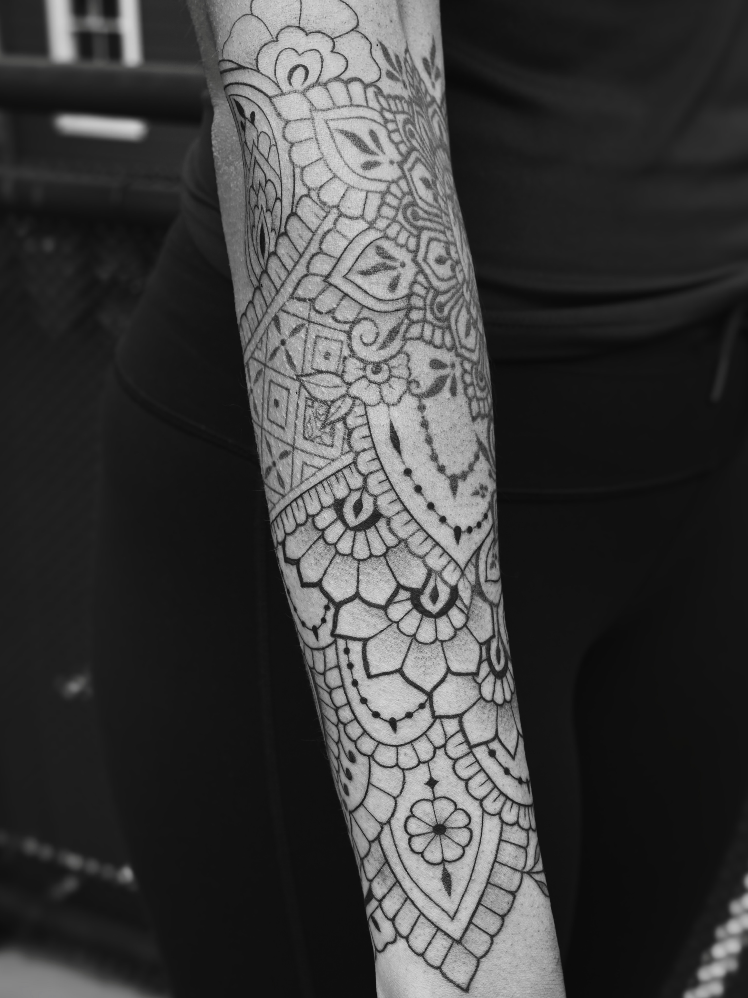 Mandala ornamental tattoo on the forearm by Sabreena Haque