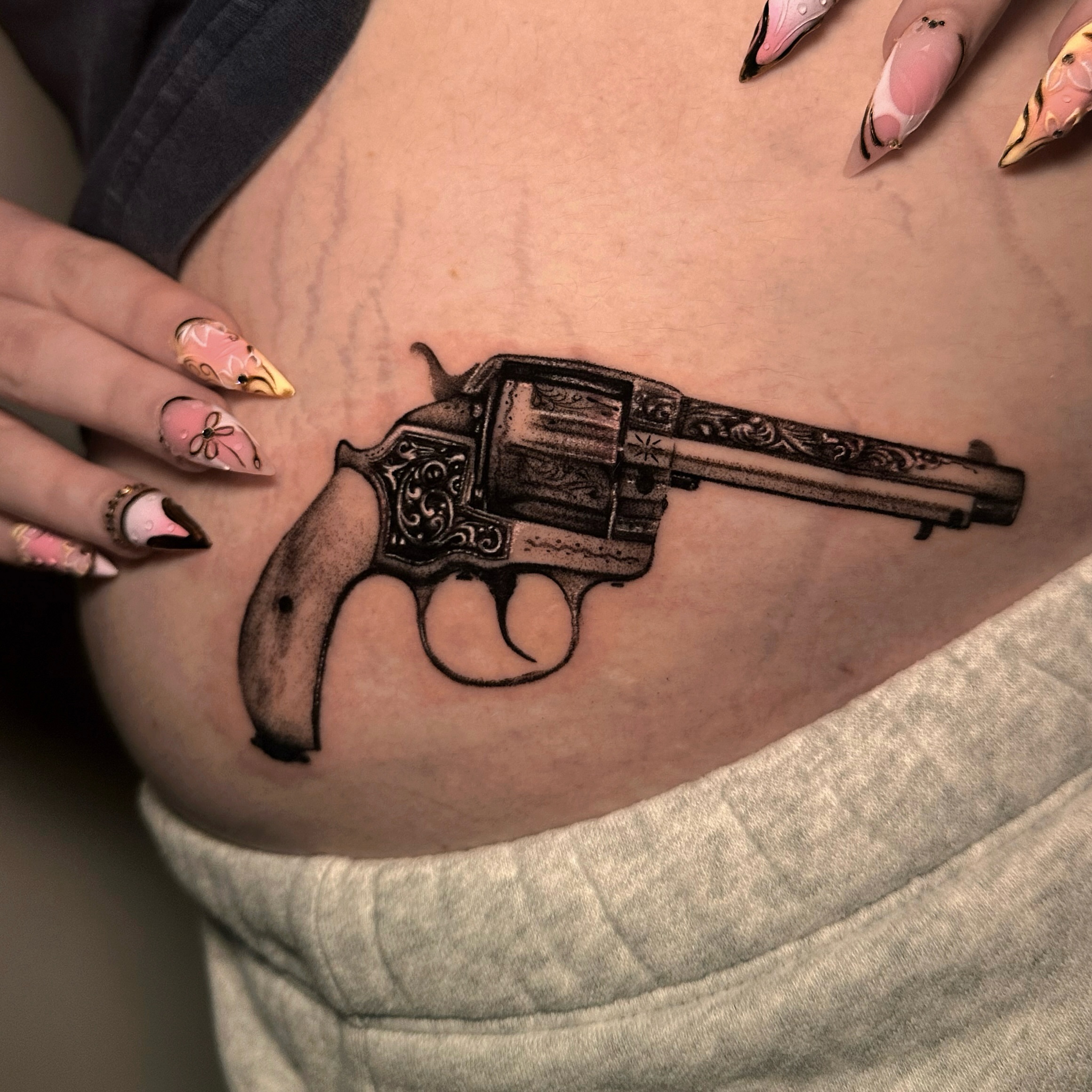 Revolver black and grey tattoo by kale