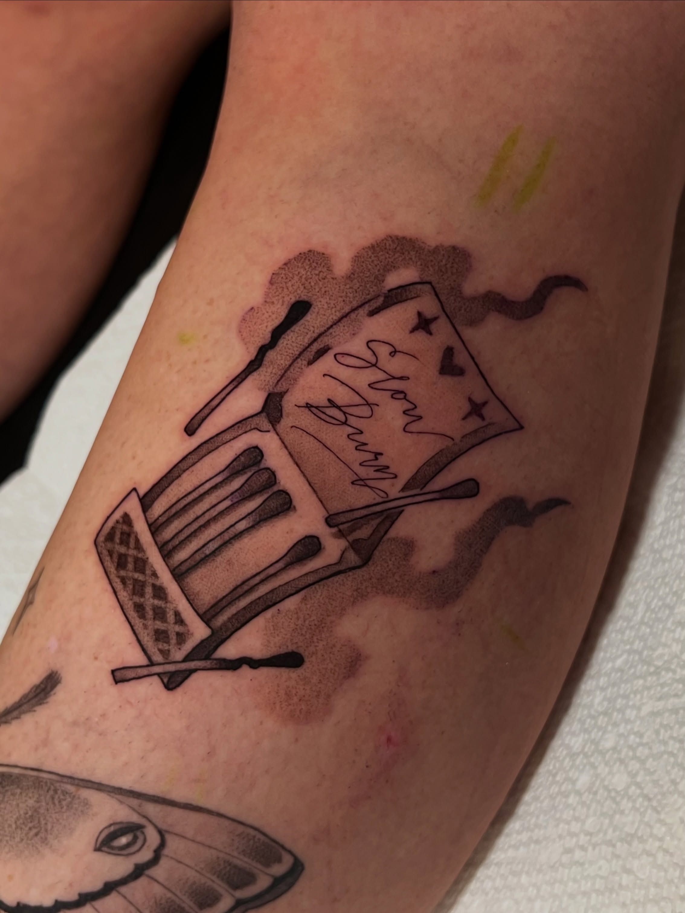 Accordion black and grey tattoo on the forearm by Millie, Maryville, Tennessee