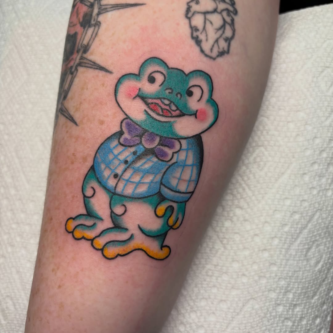 Frogs American traditional tattoo on the forearm by ❁ Tat2friend ❁