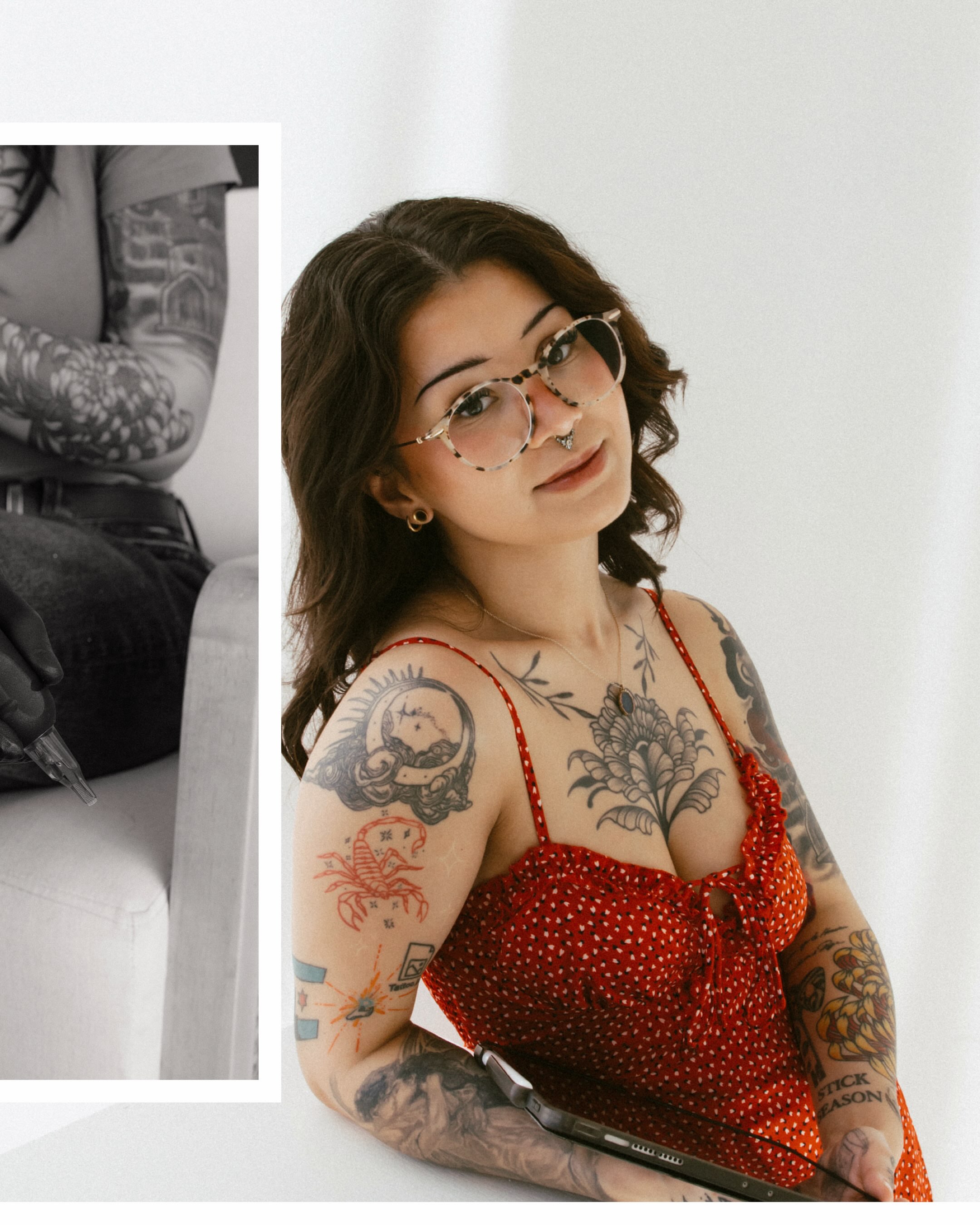 Floral and celestial American traditional tattoo on the torso by Ashley Lambert
