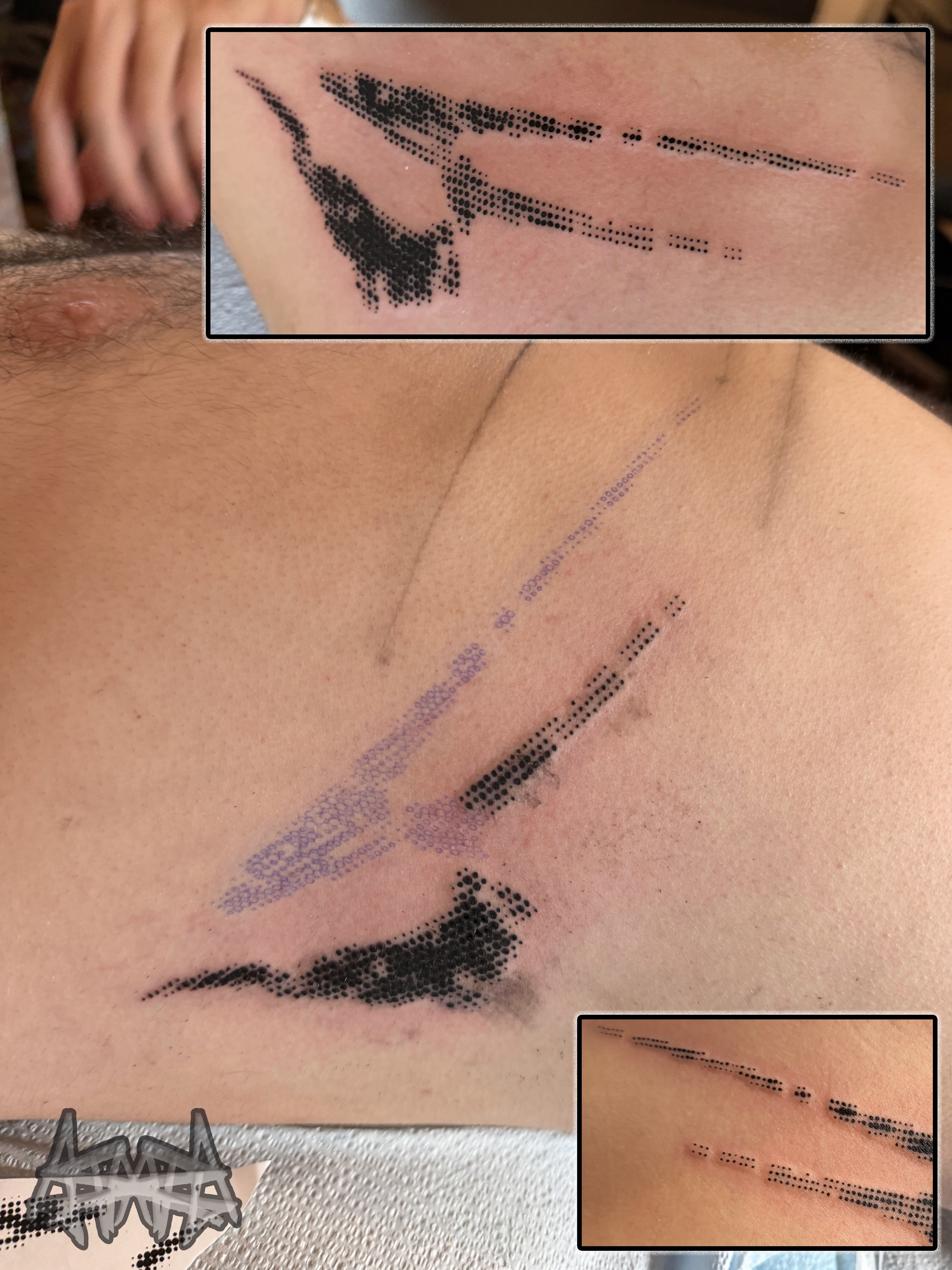 Abstract pattern dotwork tattoo on the back by Haza