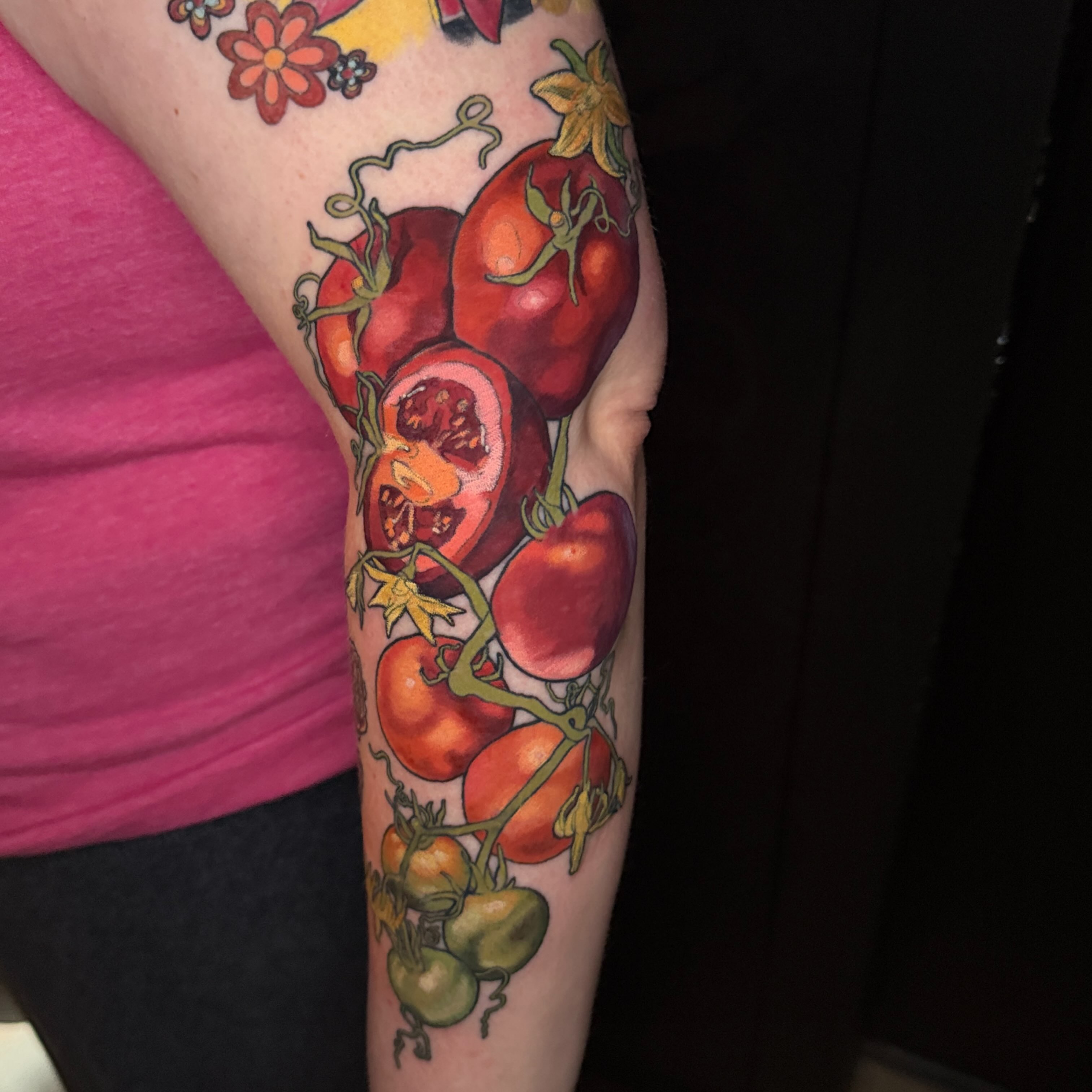 Tomatoes realism tattoo on the forearm by Paige Hudon, Chicago, Illinois