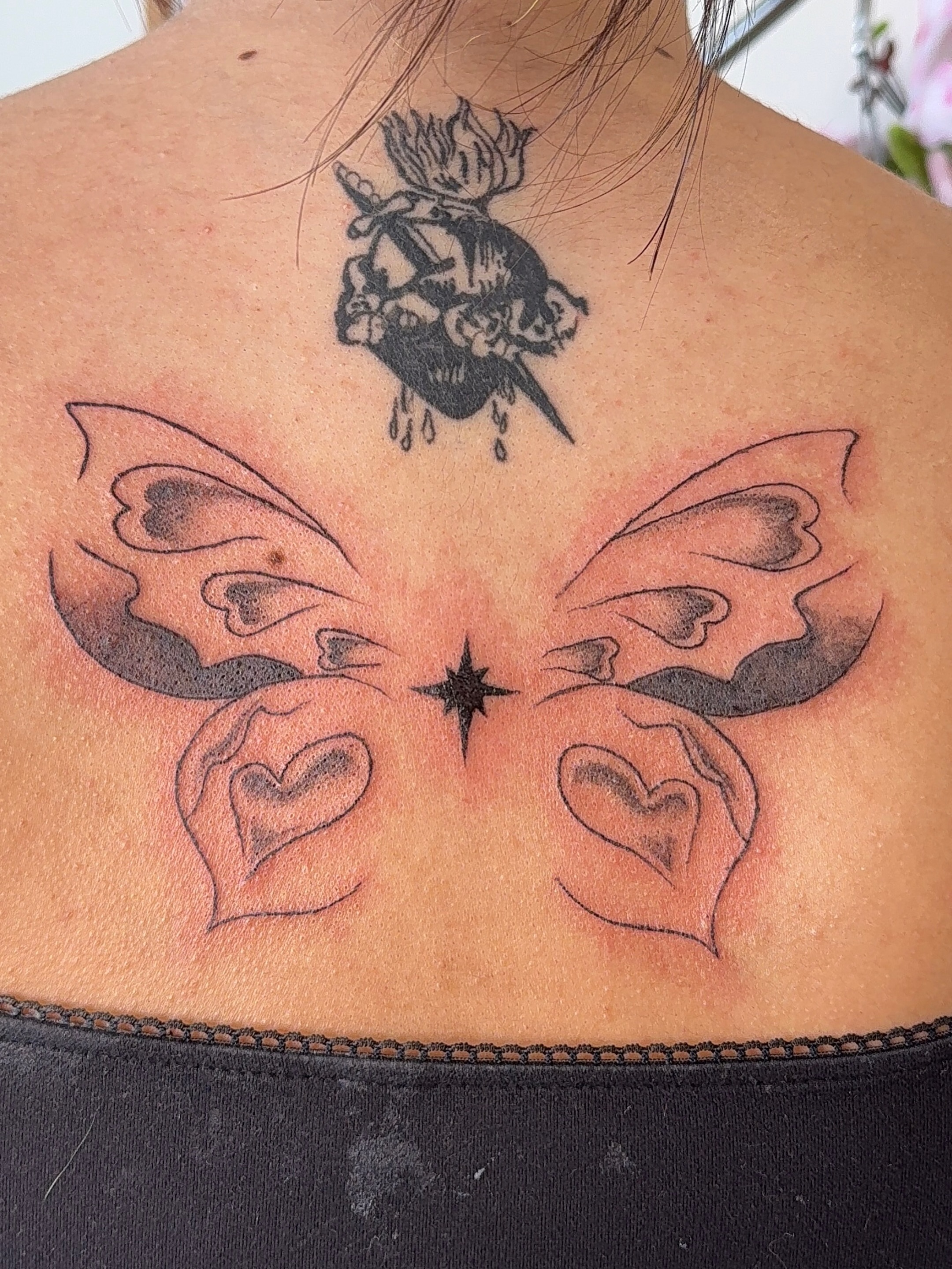 Butterfly black and grey tattoo on the back by nova ♡ˎˊ˗ tattoo apprentice