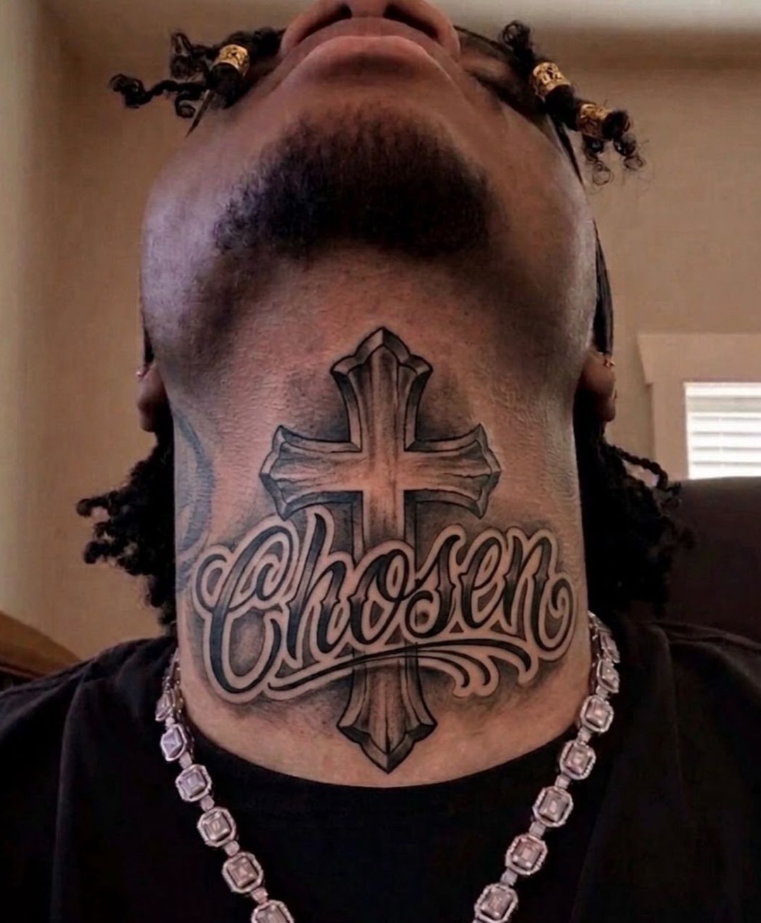 Cross and 'Chosen' black and grey tattoo on the neck by πͺππππ π¨ππππππ
ππ π΅π, West Hempstead, New York