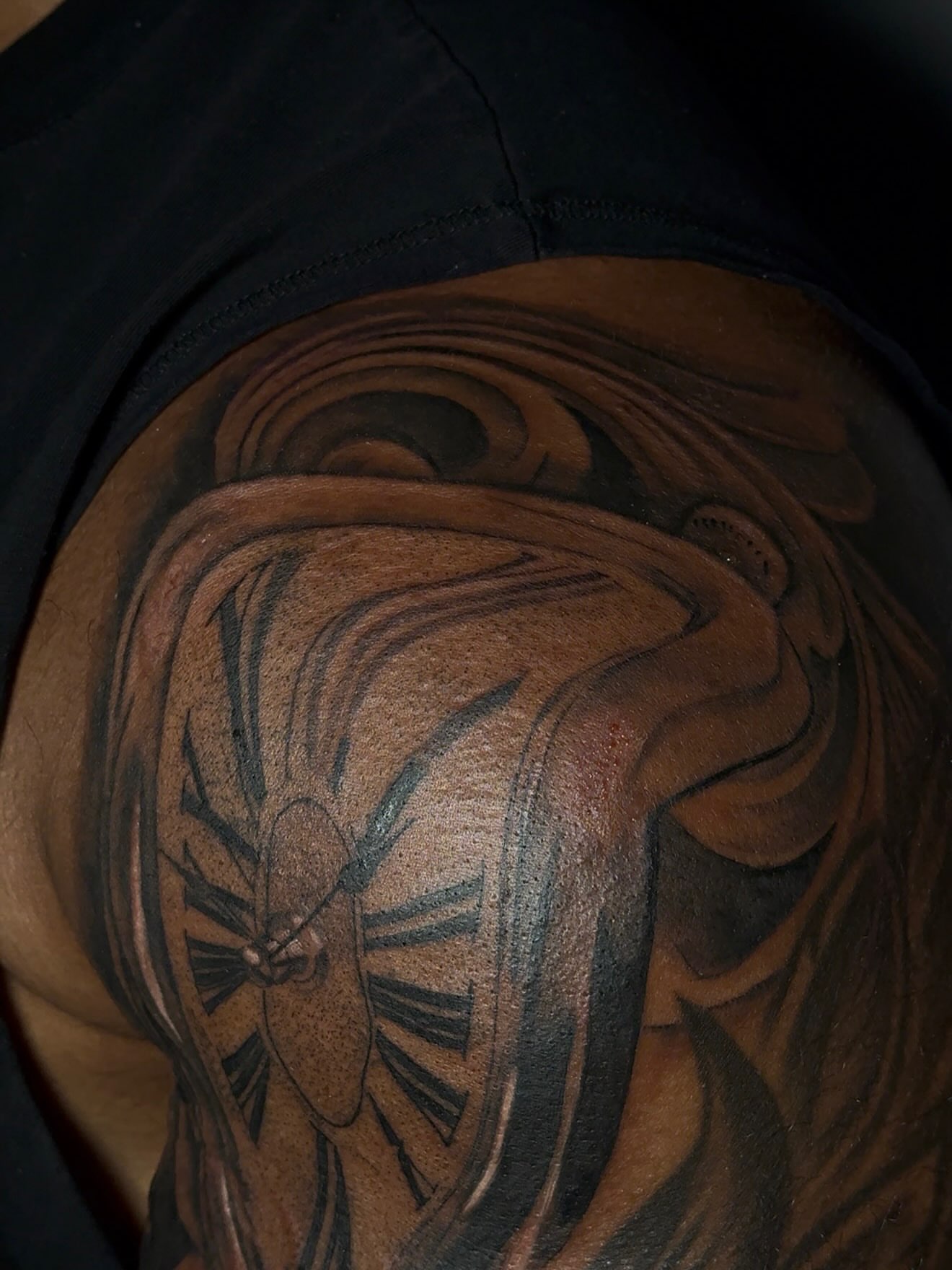 Lion black and grey tattoo on the shoulder by S H y L U H V