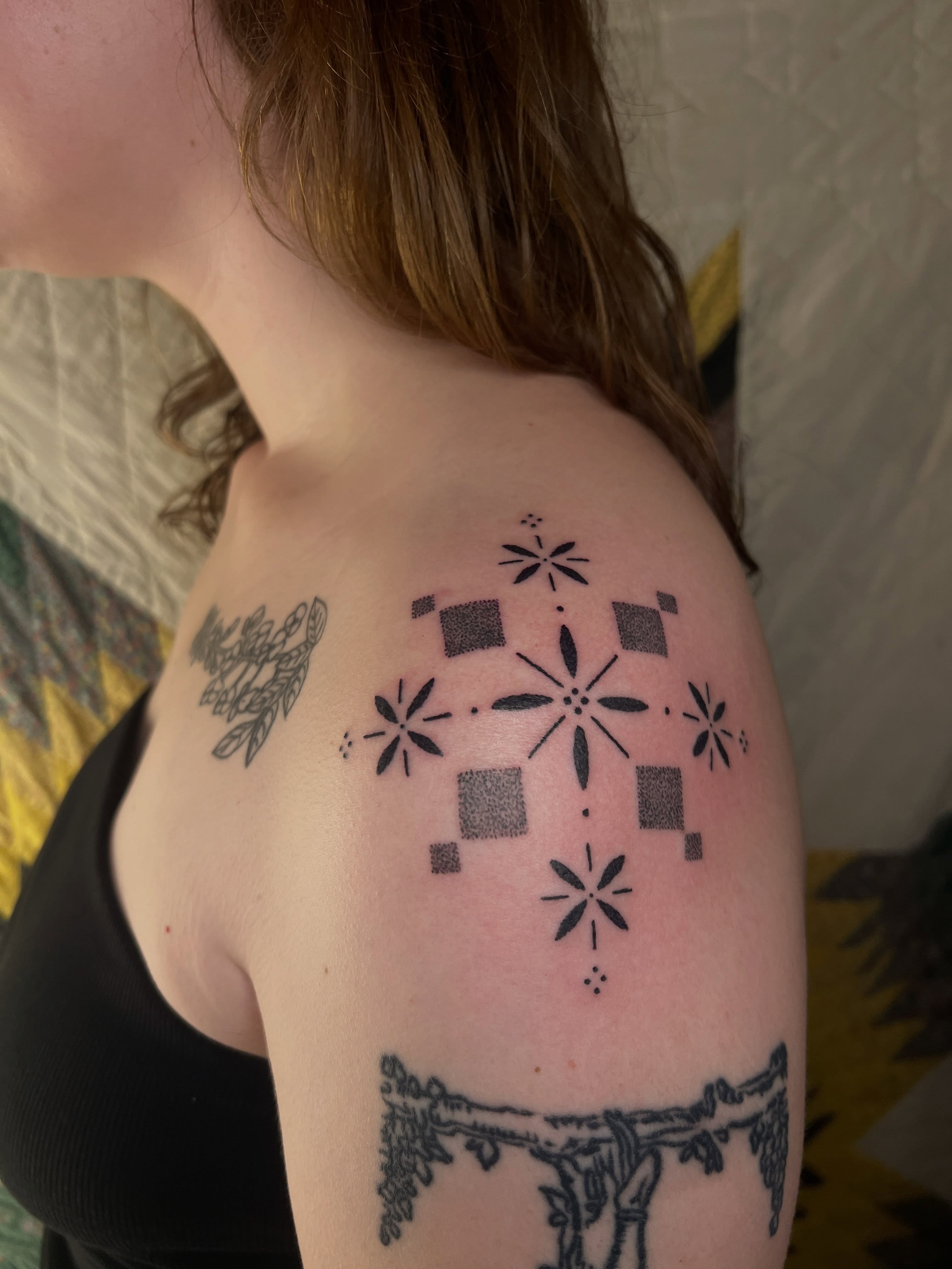Geometric pattern geometric tattoo on the shoulder by faith