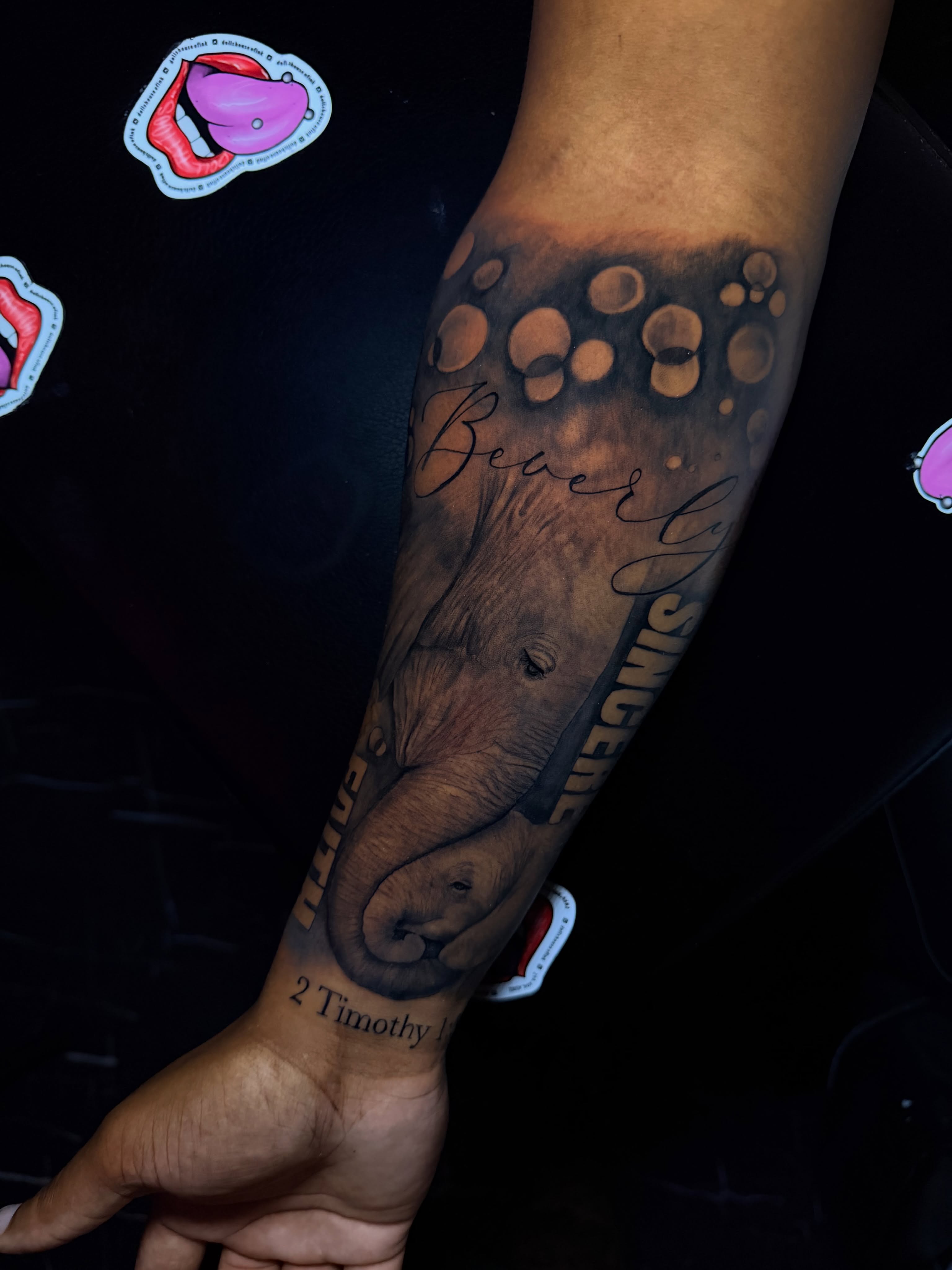 Elephant dotwork tattoo on the forearm by Doll The Tattoo Artist, Addison, Texas