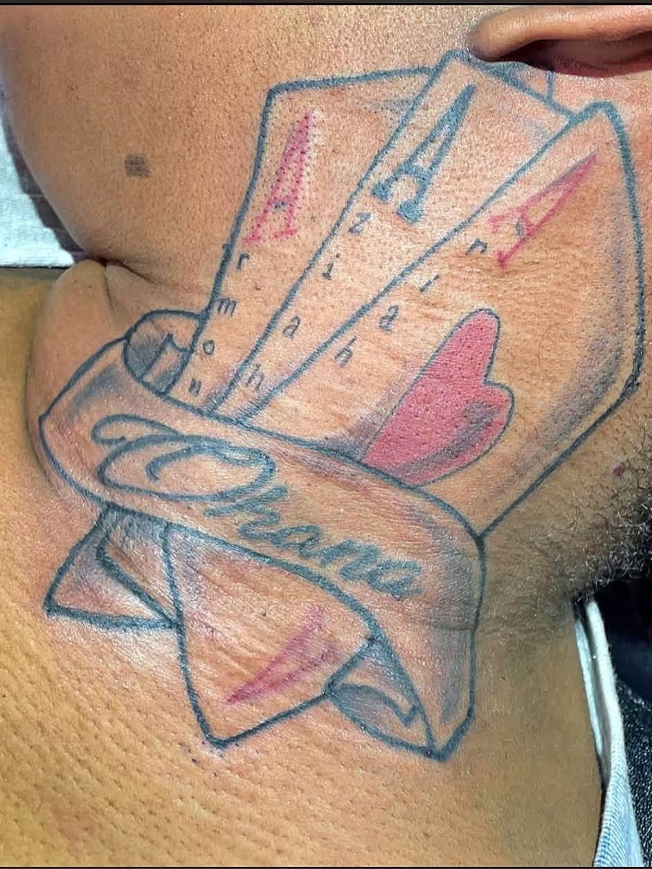 Playing cards American traditional tattoo on the chest by 🔥Matt Tatts 313🔥