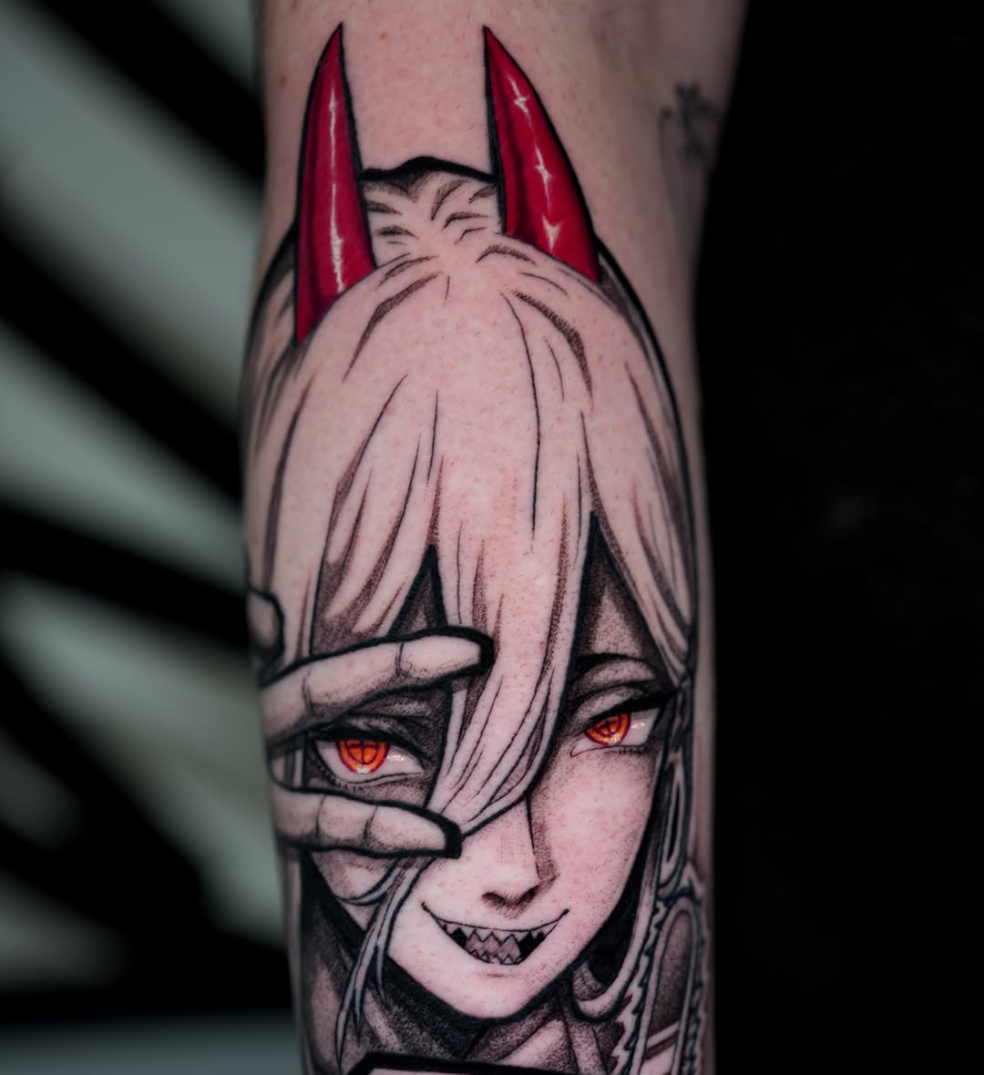 Anime character anime tattoo on the forearm by Dotwork