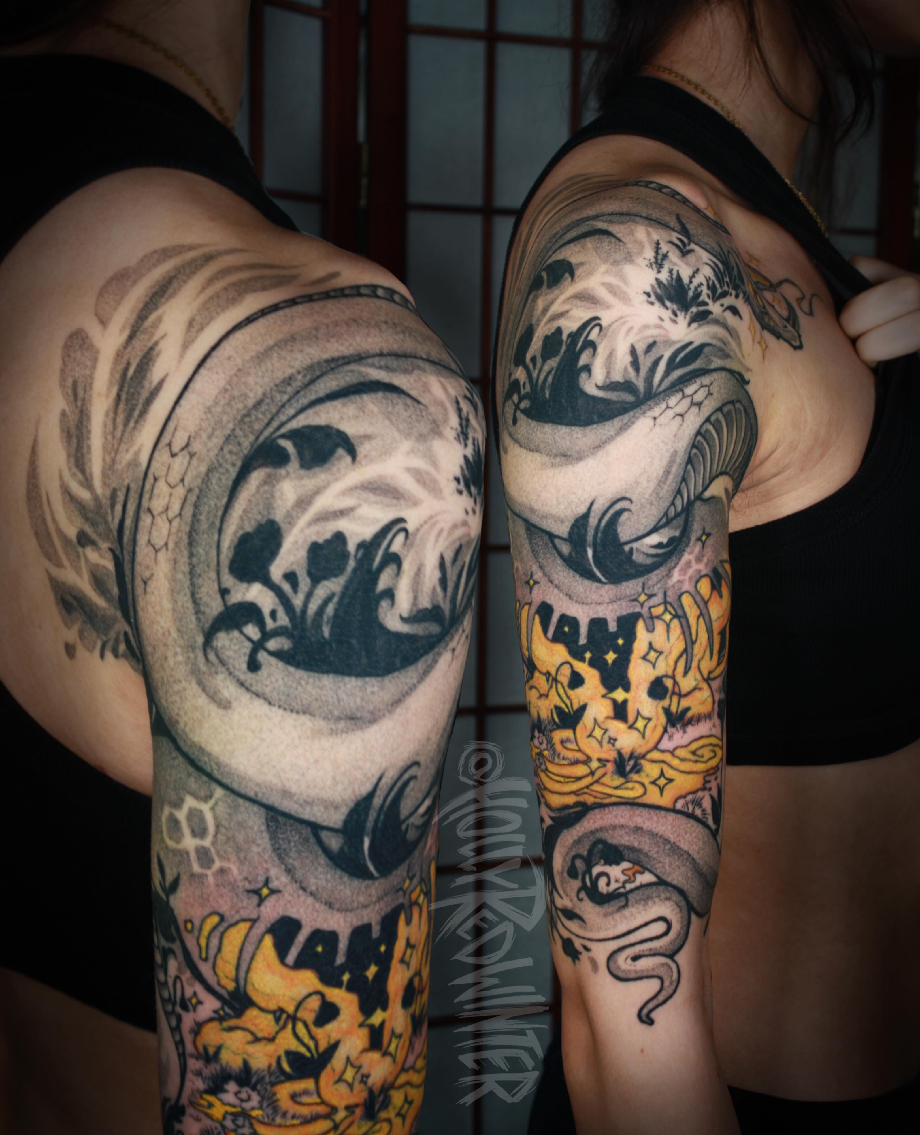 Tattoo by @hollyredwinter — black_and_grey, japanese_irezumi