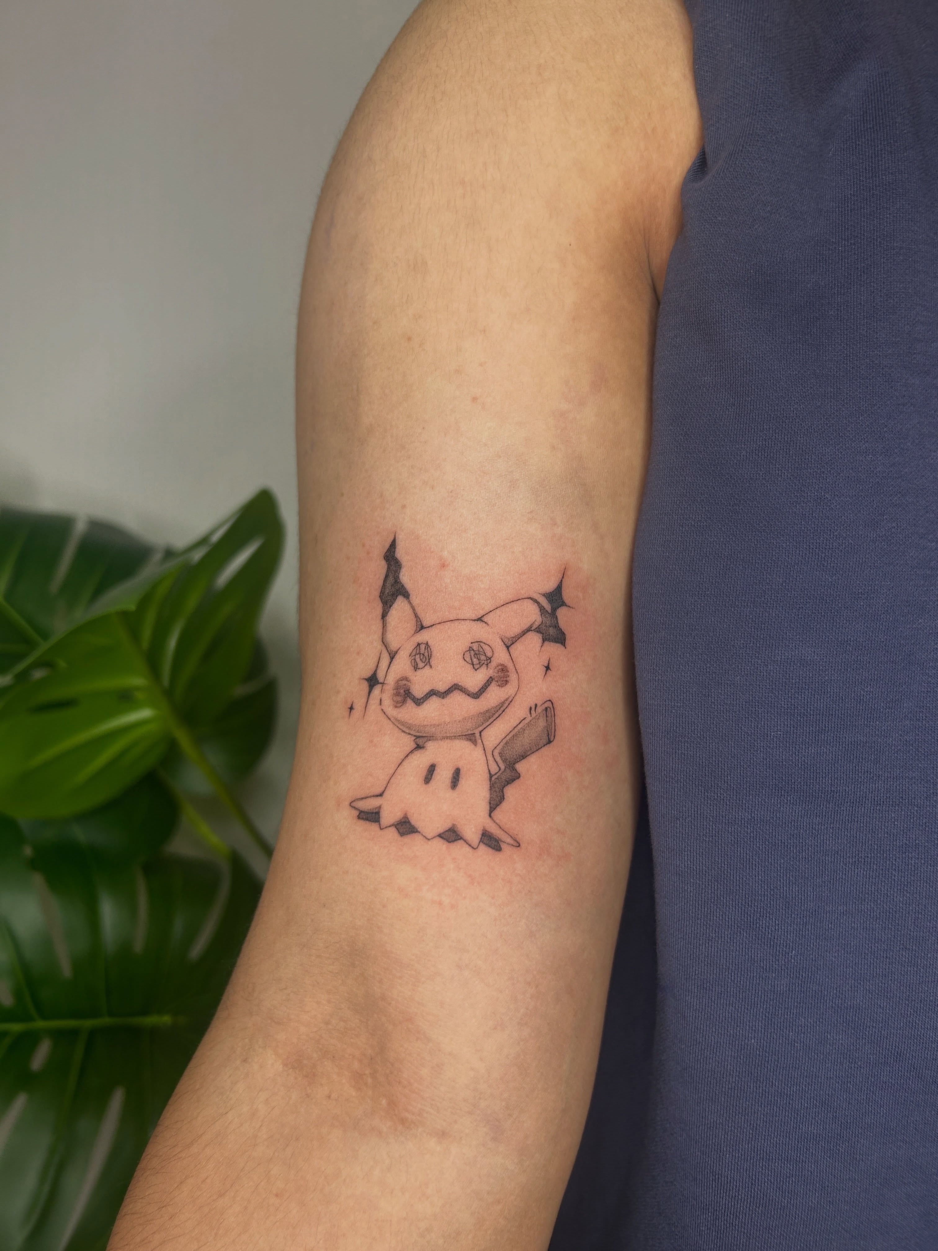 Pikachu black and grey tattoo on the forearm by Miri