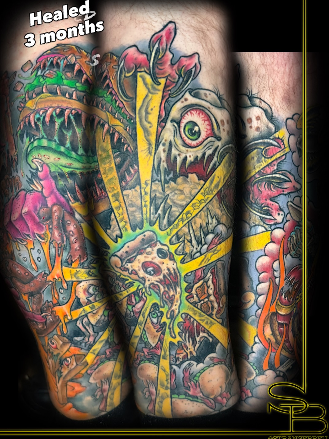 Monster American traditional tattoo on the forearm by Chris Breuer, Asbury Park, New Jersey
