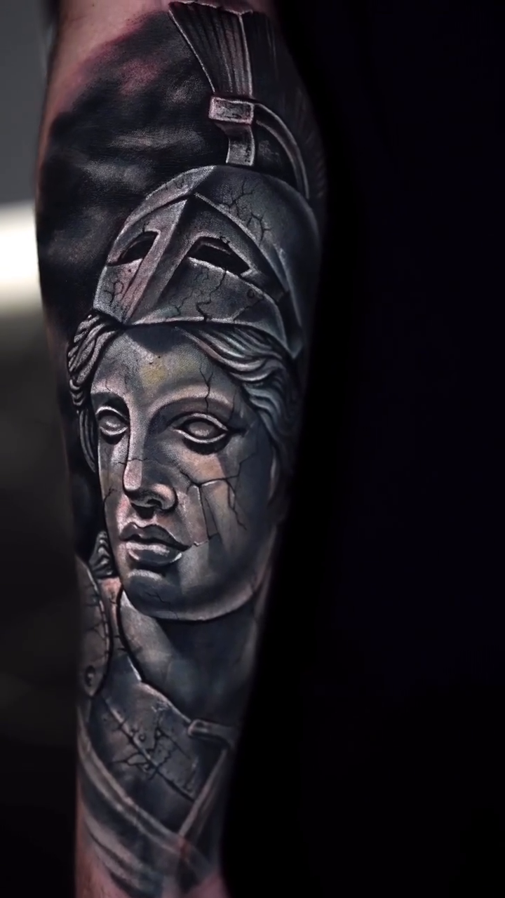 Bust of Athena realism tattoo by Yasmani ramirez