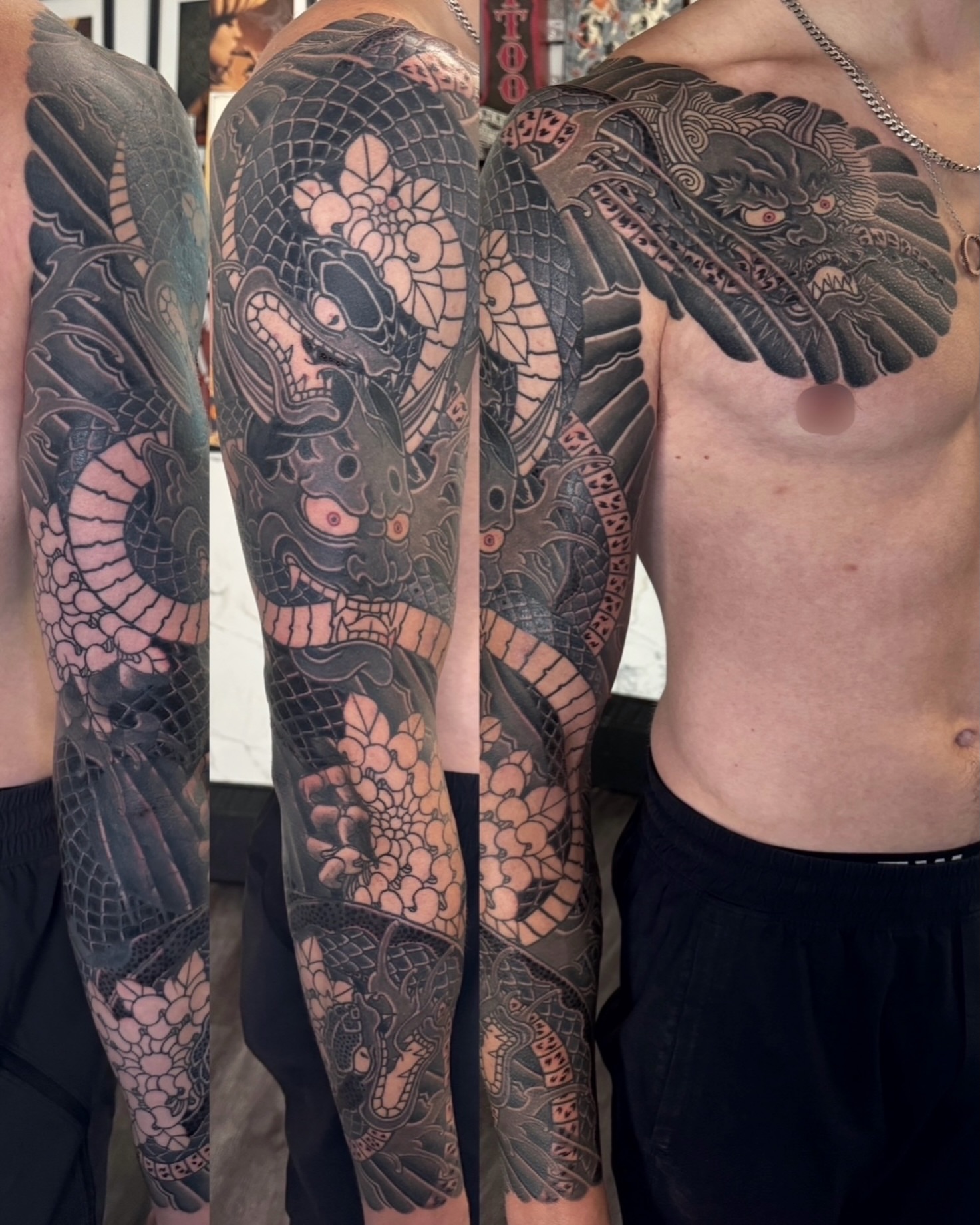 Tattoo by @baku_irezumi — japanese_irezumi, black_and_grey