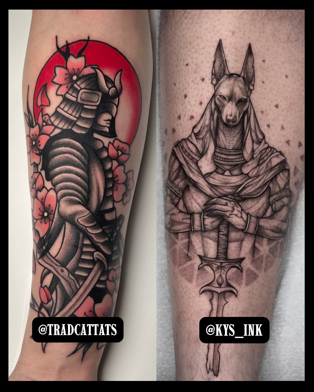 Samurai and dog American traditional tattoo on the forearm by Kyleigh Shurak