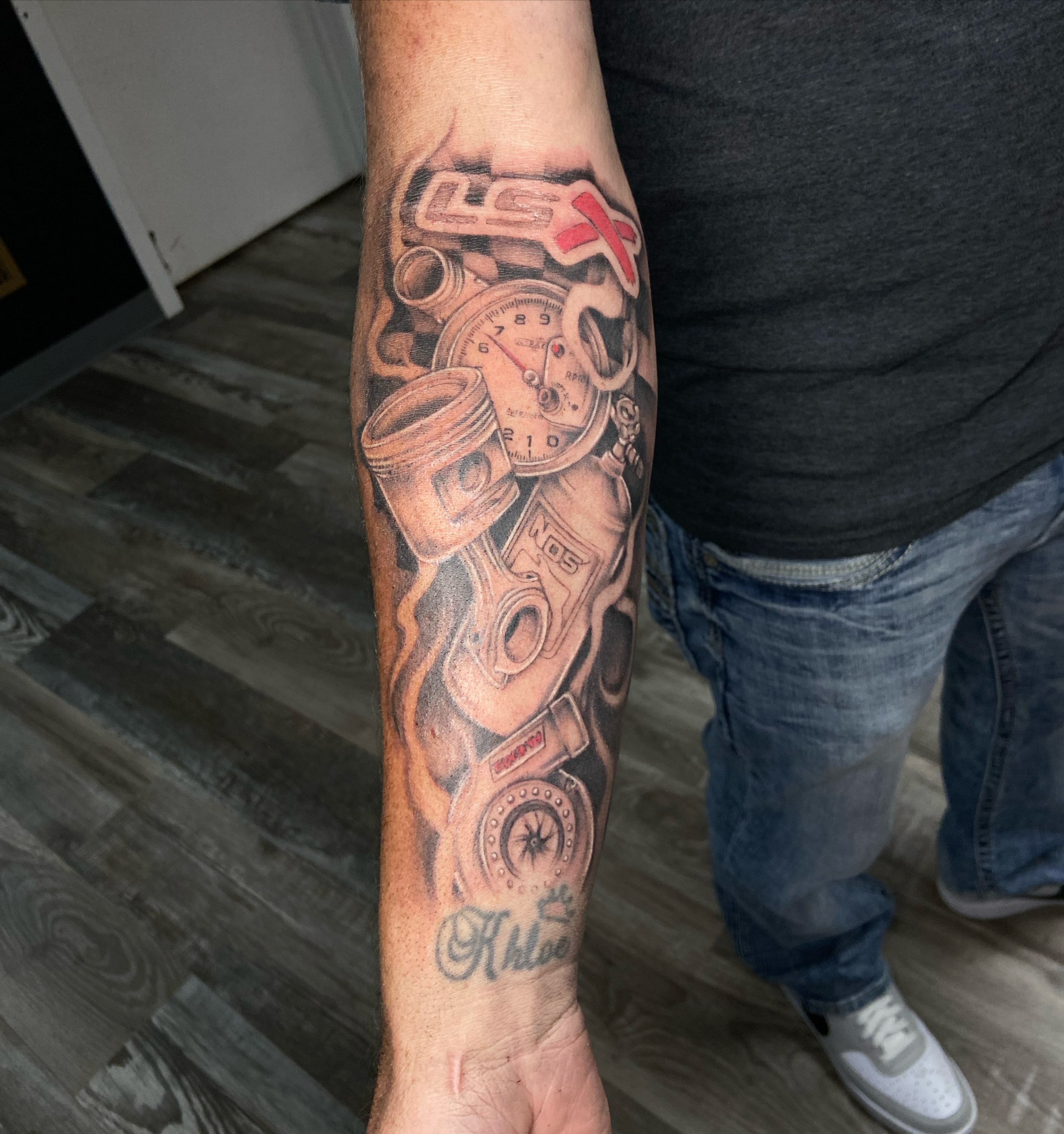 Mechanical parts realism tattoo on the forearm by ✶ teryn ✶, Akron, Ohio