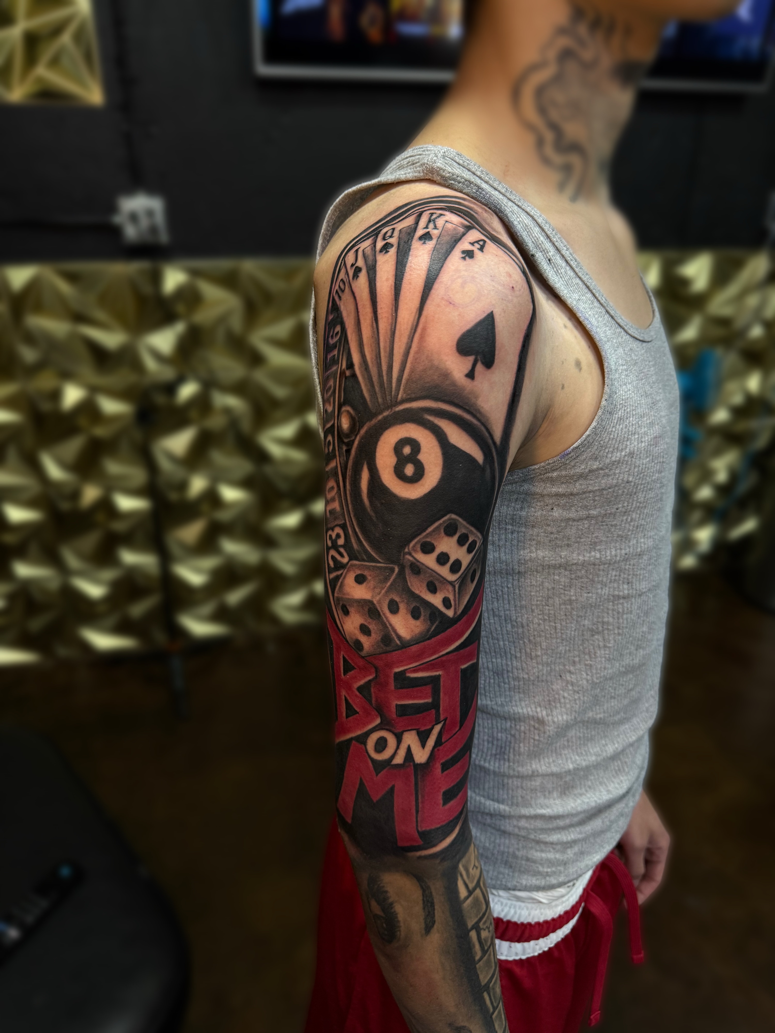 Gambling theme realism tattoo on the forearm by Dallas Tattoo Artist📍