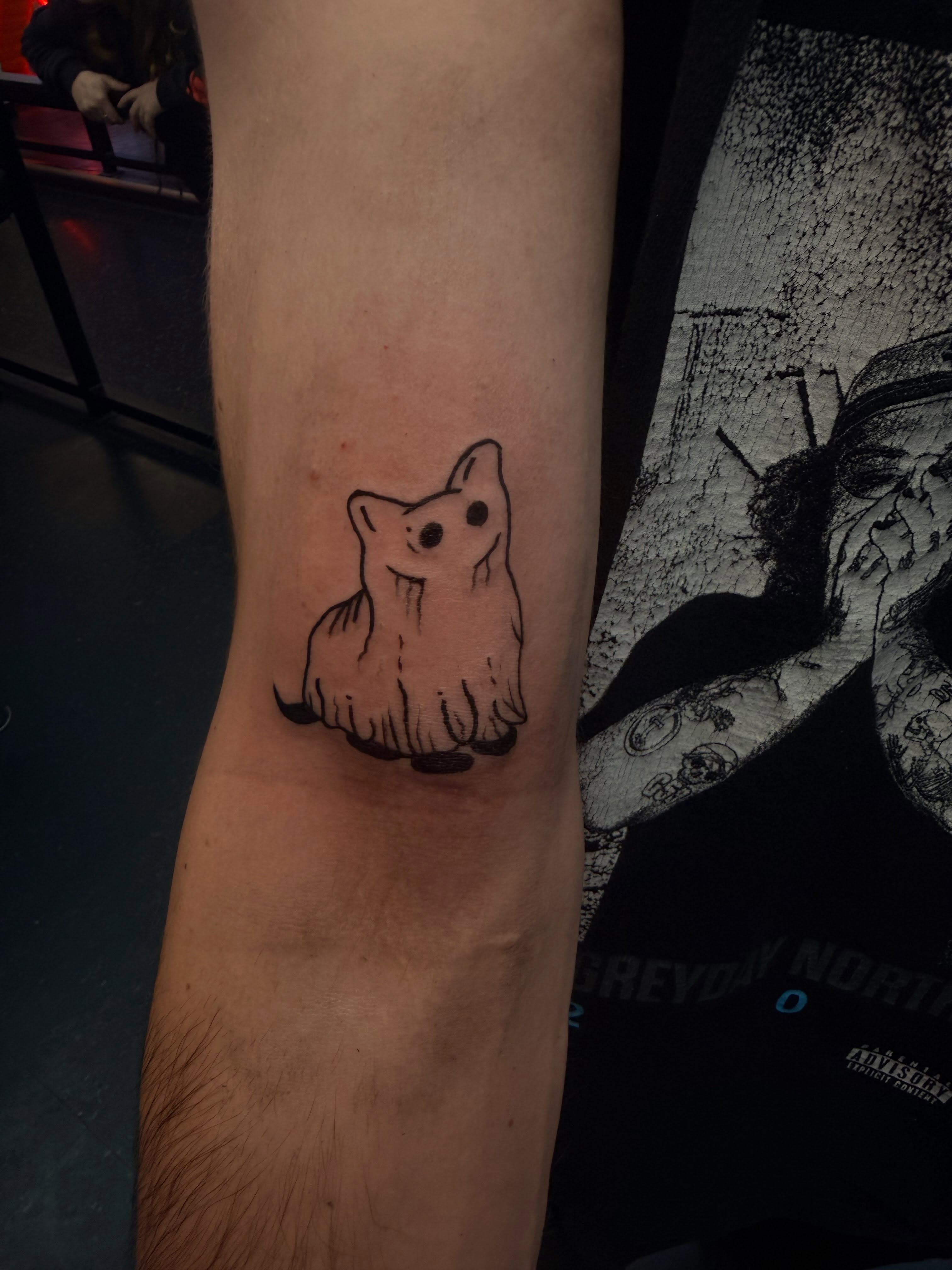 Cat minimalist tattoo on the forearm by Rylan Thorndyke - Tattoo Artist, Las Vegas, Nevada
