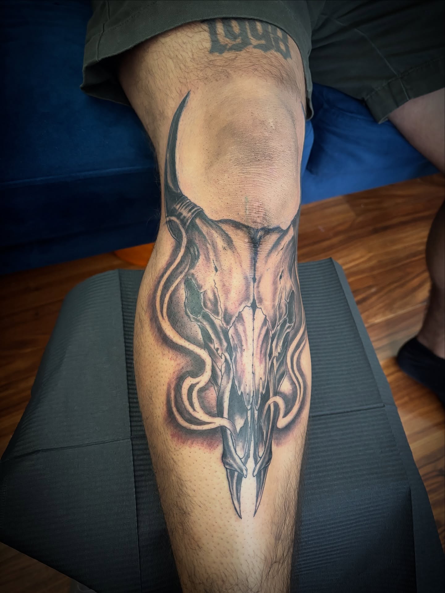 Bull skull black and grey tattoo on the forearm by Adrian Ram 🇬🇾🇵🇭