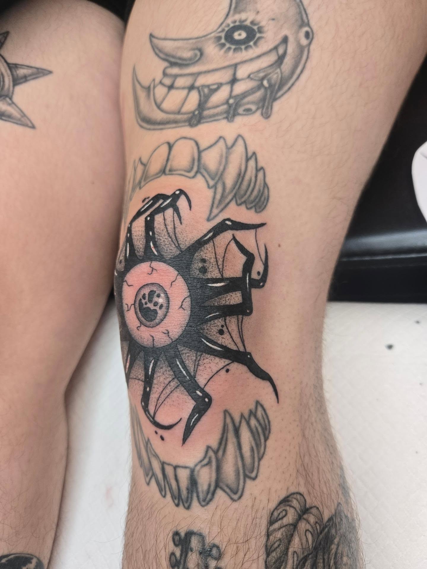 Spider dotwork tattoo on the forearm by Kylie