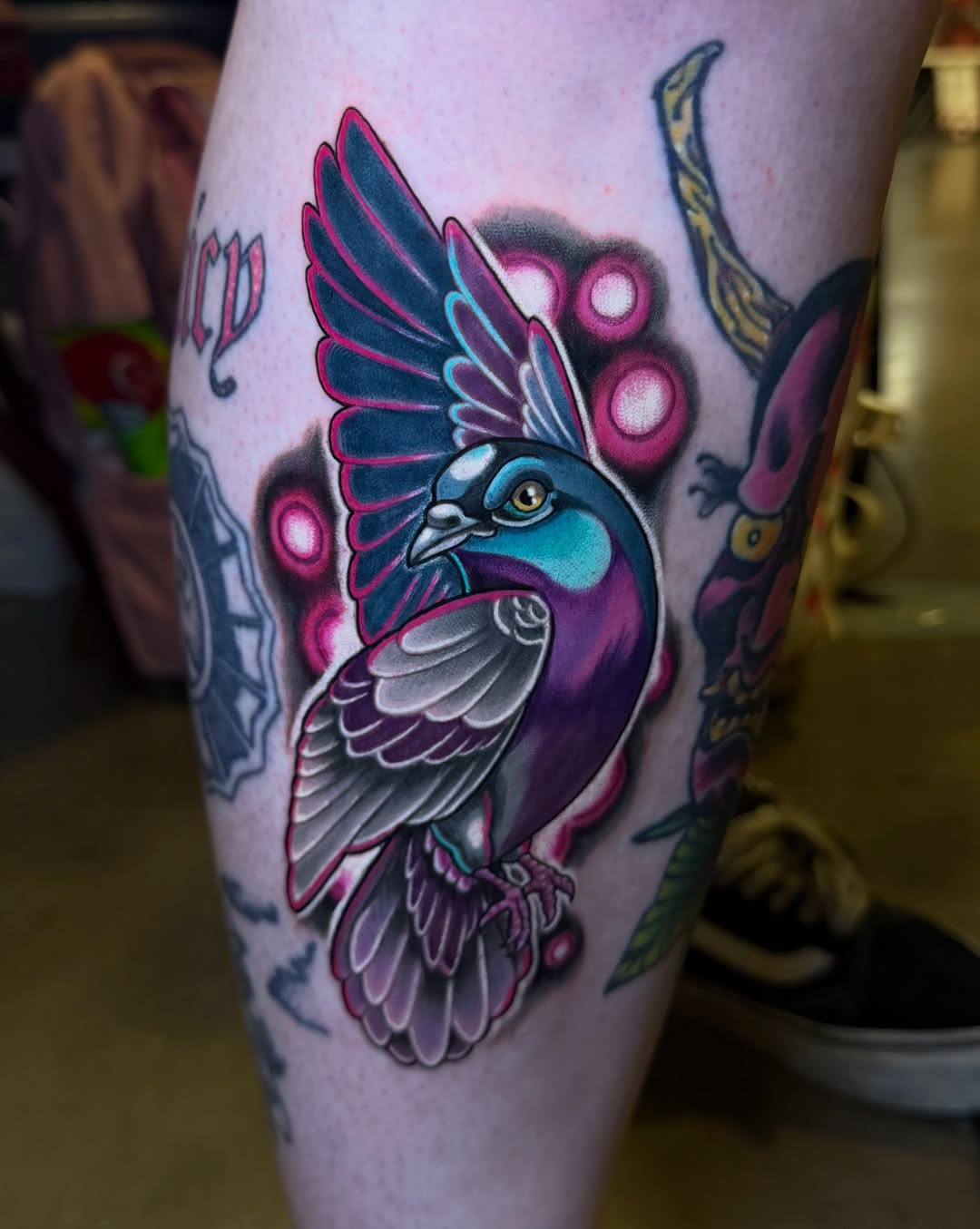 Bird American traditional tattoo on the forearm by Tyler Jewett