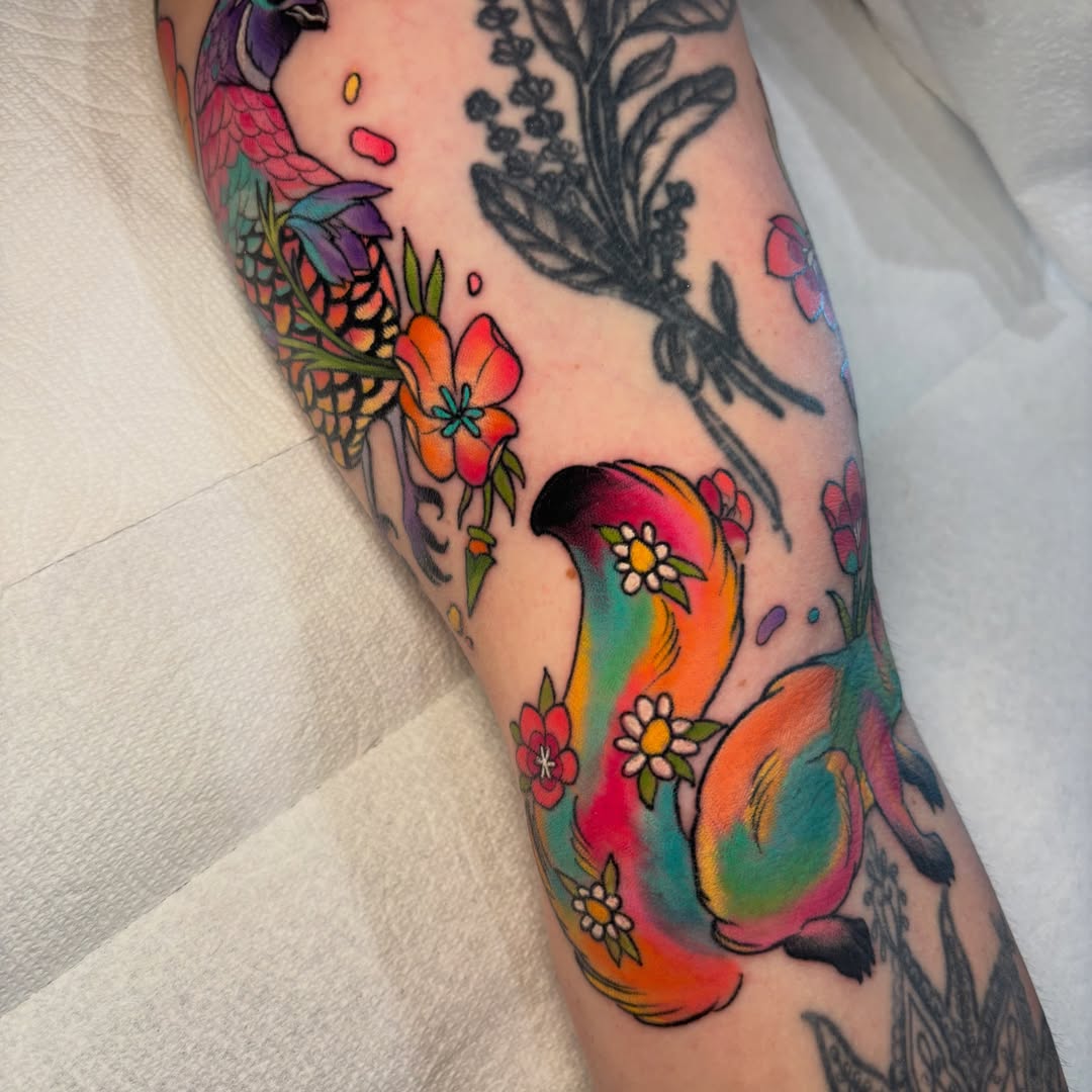 Tropical fox new school tattoo on the forearm by ✨REiD✨