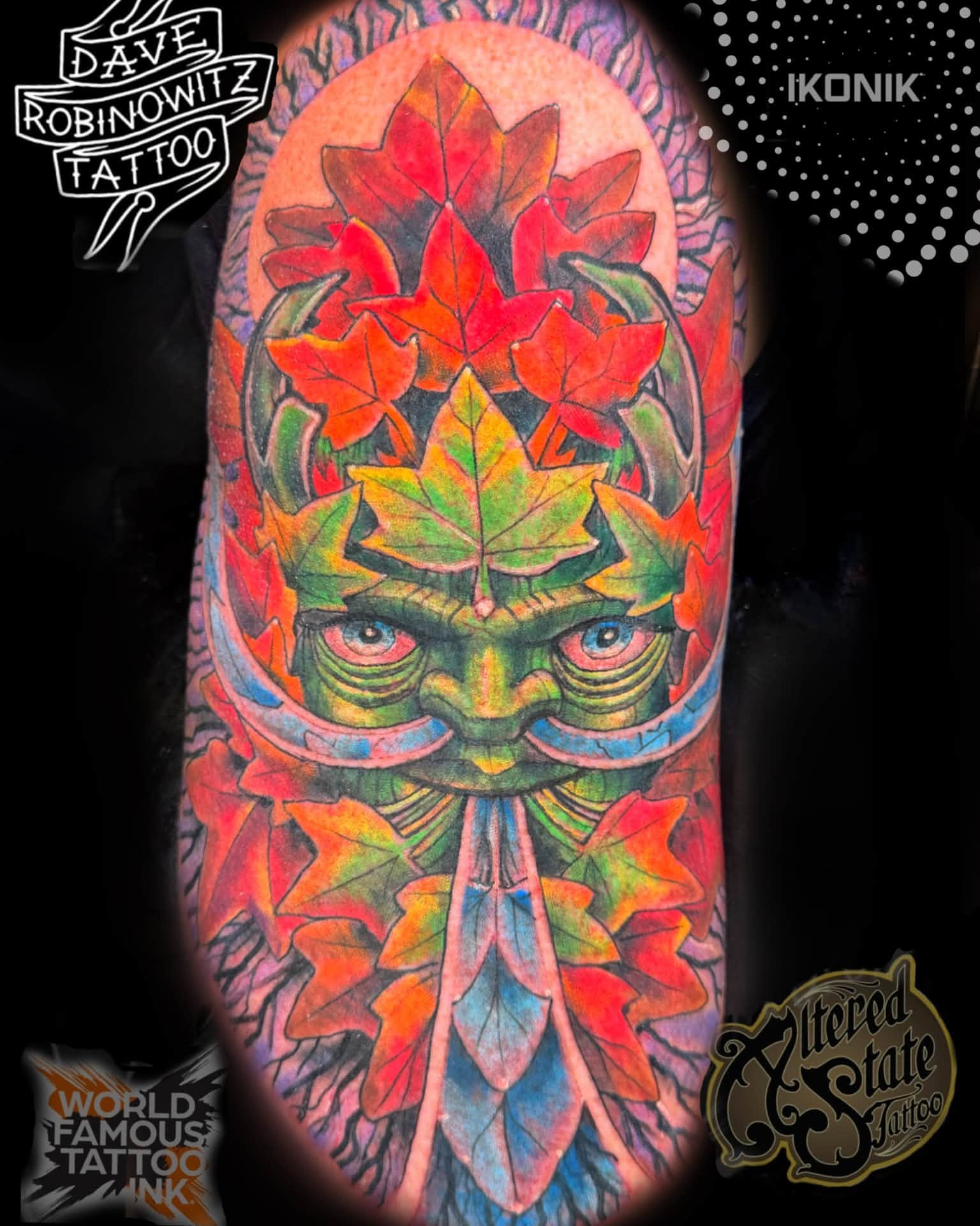 Autumn leaves dotwork tattoo on the forearm by Dave Robinowitz