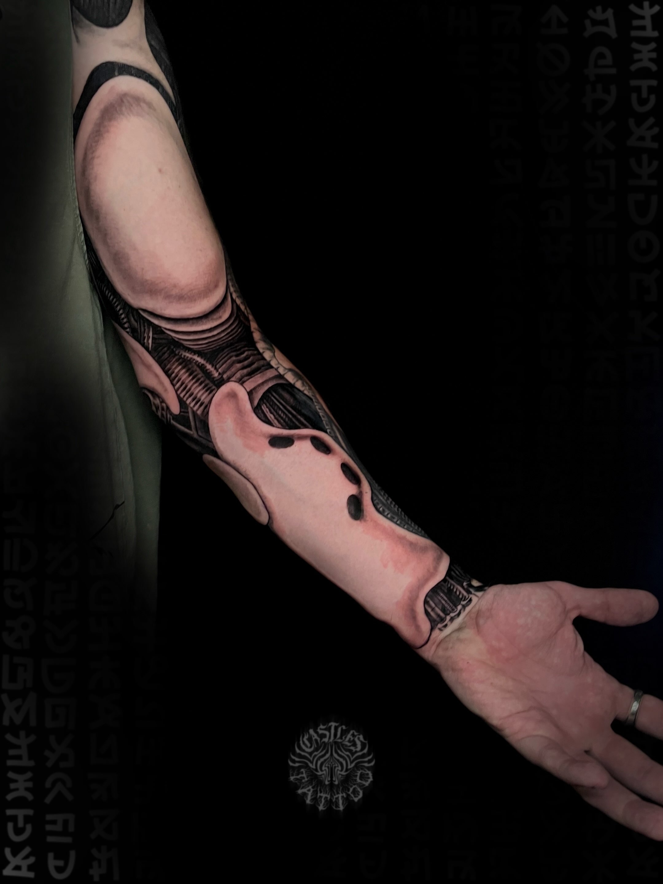 Mechanical arm realism tattoo on the forearm by Erin Portland Tattoo Artist